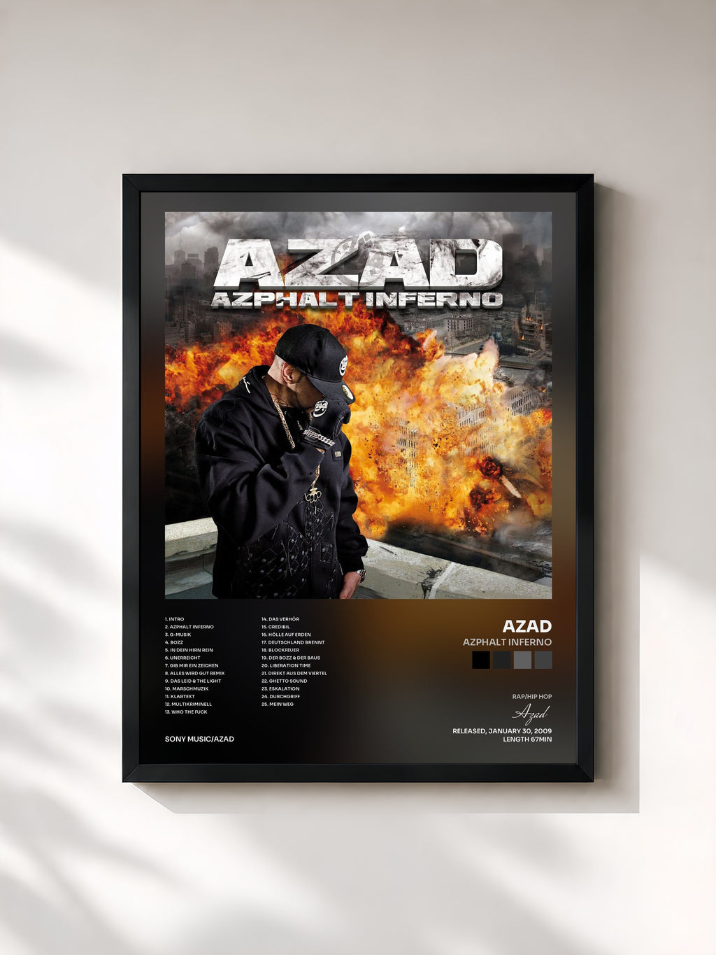 #noir Tableau de l'album Azphalt Inferno de Azad, cadre noir, imprimé et encadré en France