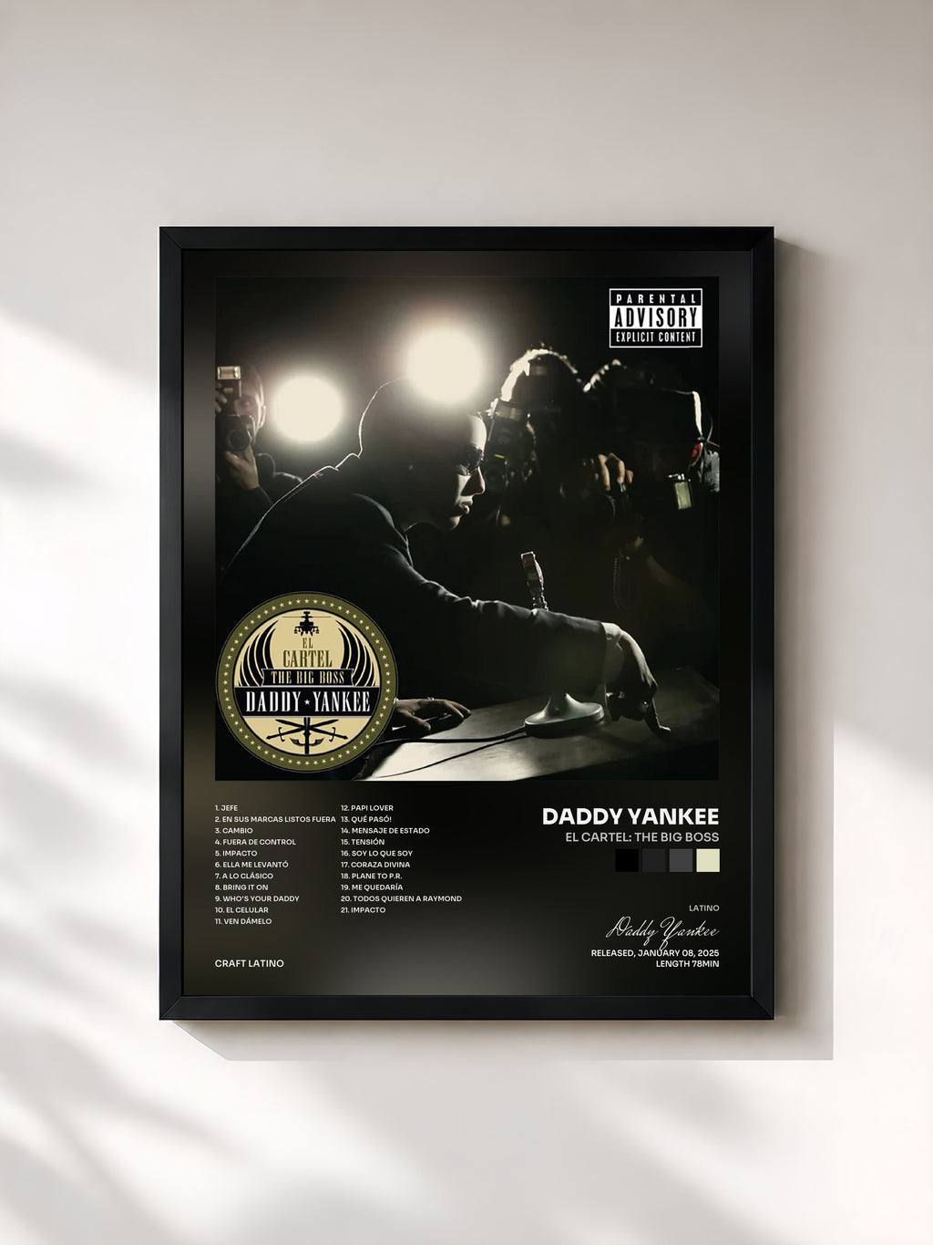 #noir Tableau de l'album El Cartel: The Big Boss de Daddy Yankee, cadre noir, imprimé et encadré en France