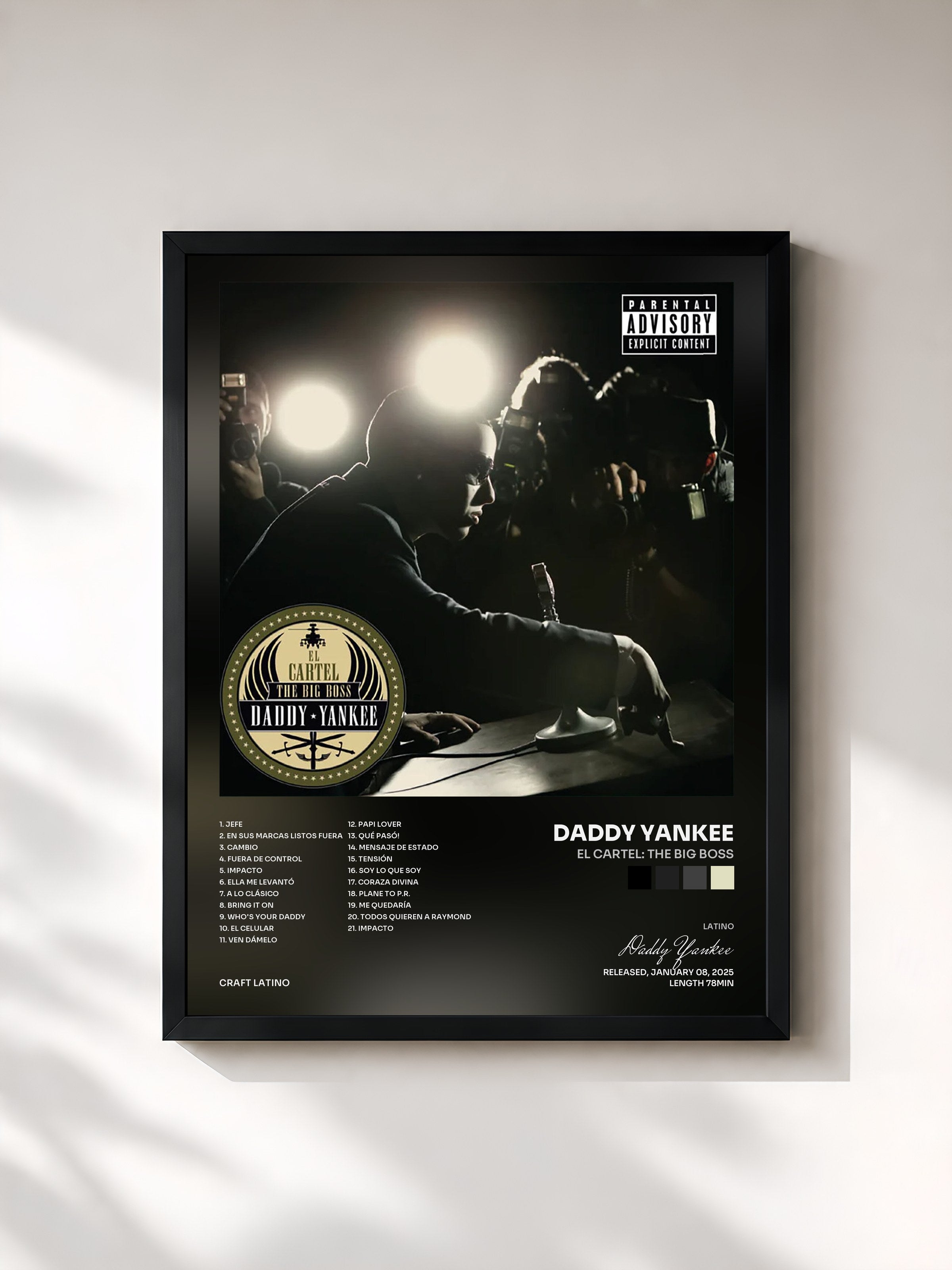 #noir Tableau de l'album El Cartel: The Big Boss de Daddy Yankee, cadre noir, imprimé et encadré en France