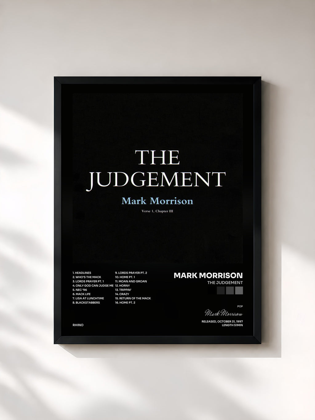 #noir Tableau de l'album The Judgement de Mark Morrison, cadre noir, imprimé et encadré en France