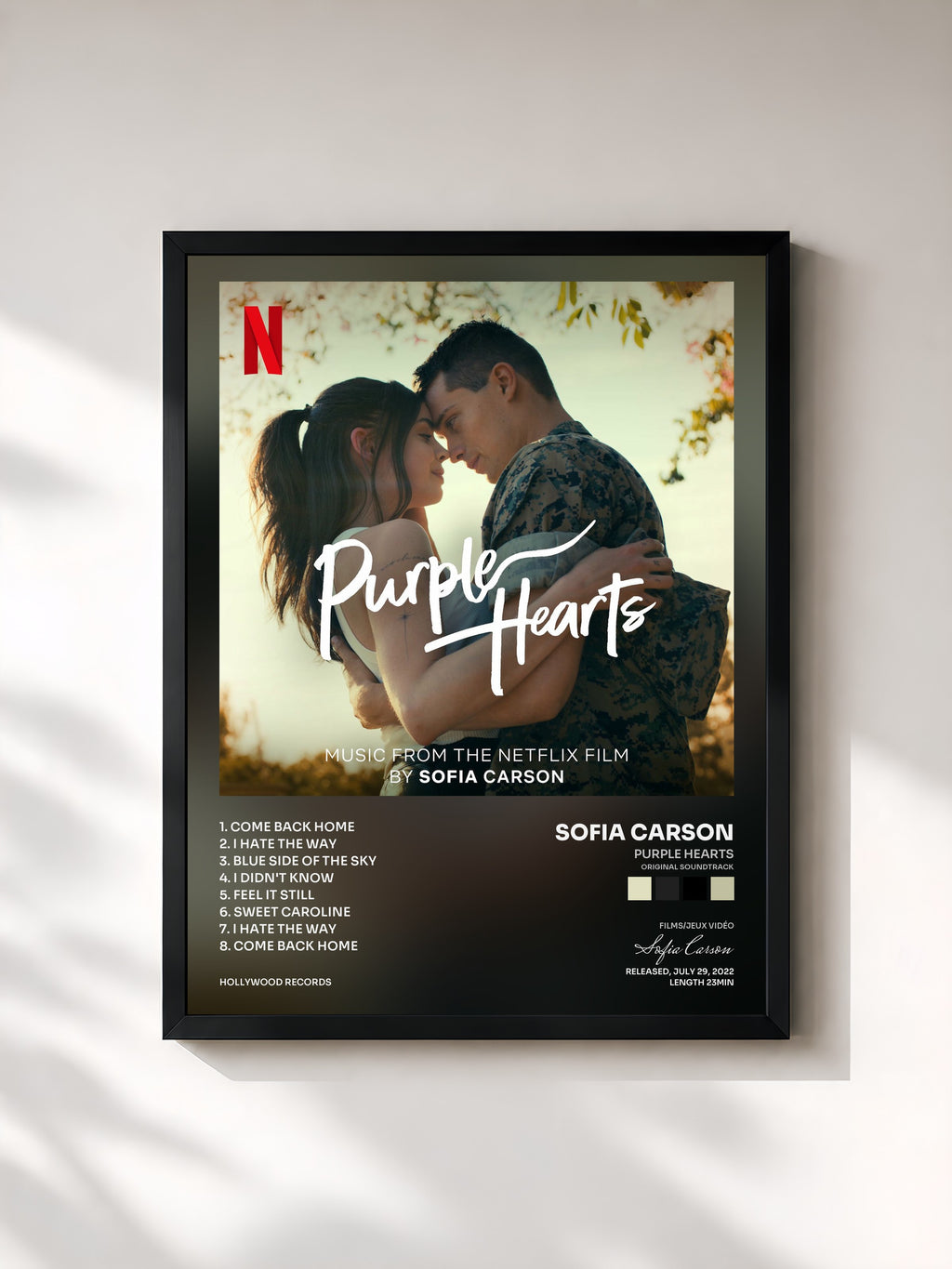 #noir Tableau de l'album Purple Hearts (Original Soundtrack) de Sofia Carson, cadre noir, imprimé et encadré en France