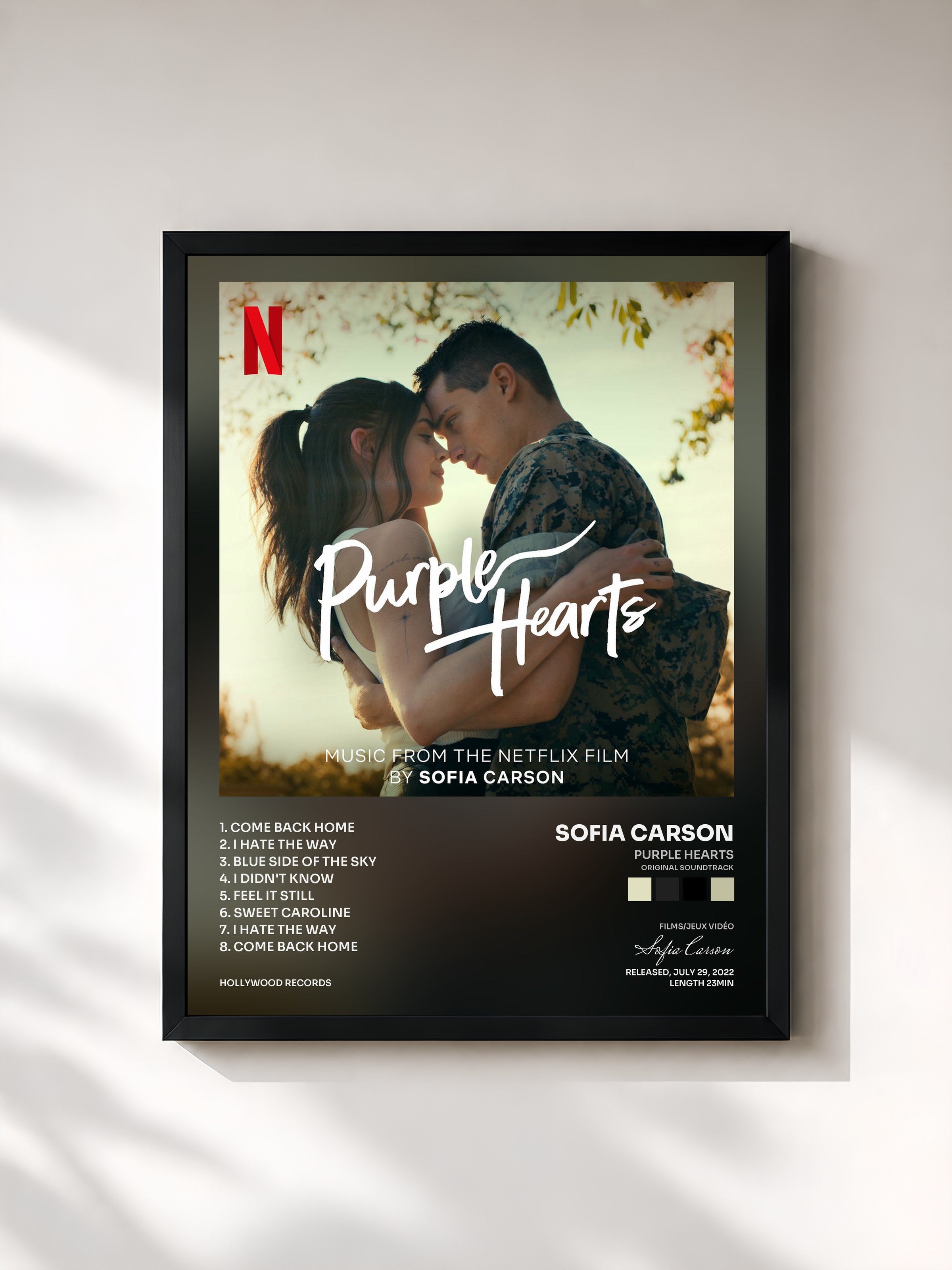 #noir Tableau de l'album Purple Hearts (Original Soundtrack) de Sofia Carson, cadre noir, imprimé et encadré en France