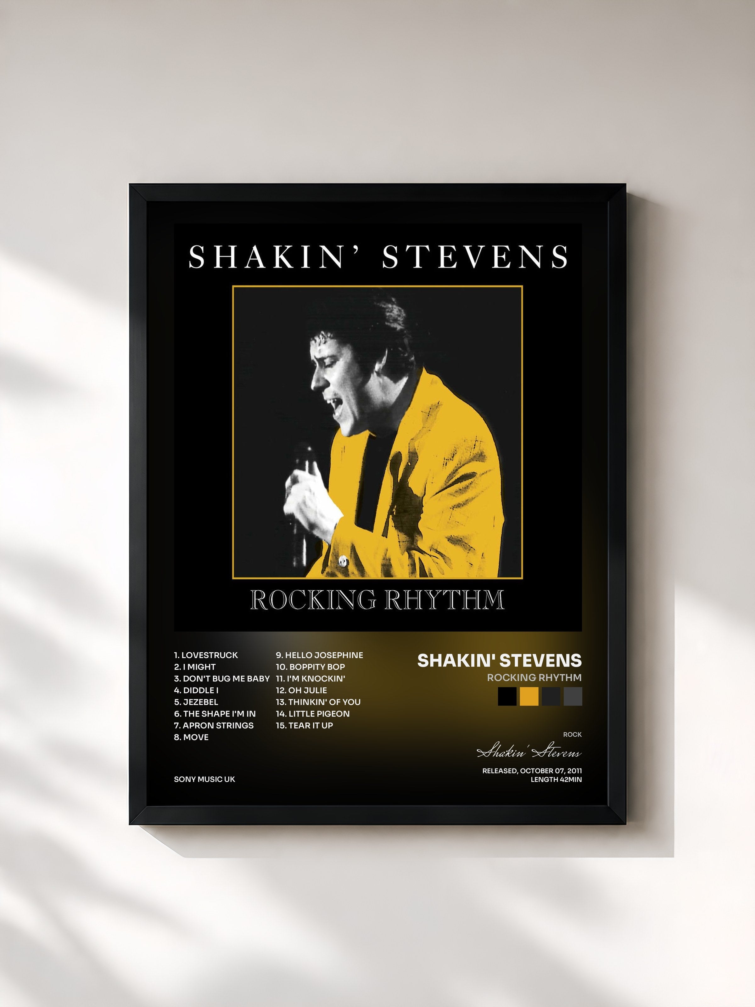 #noir Tableau de l'album Rocking Rhythm de Shakin' Stevens, cadre noir, imprimé et encadré en France
