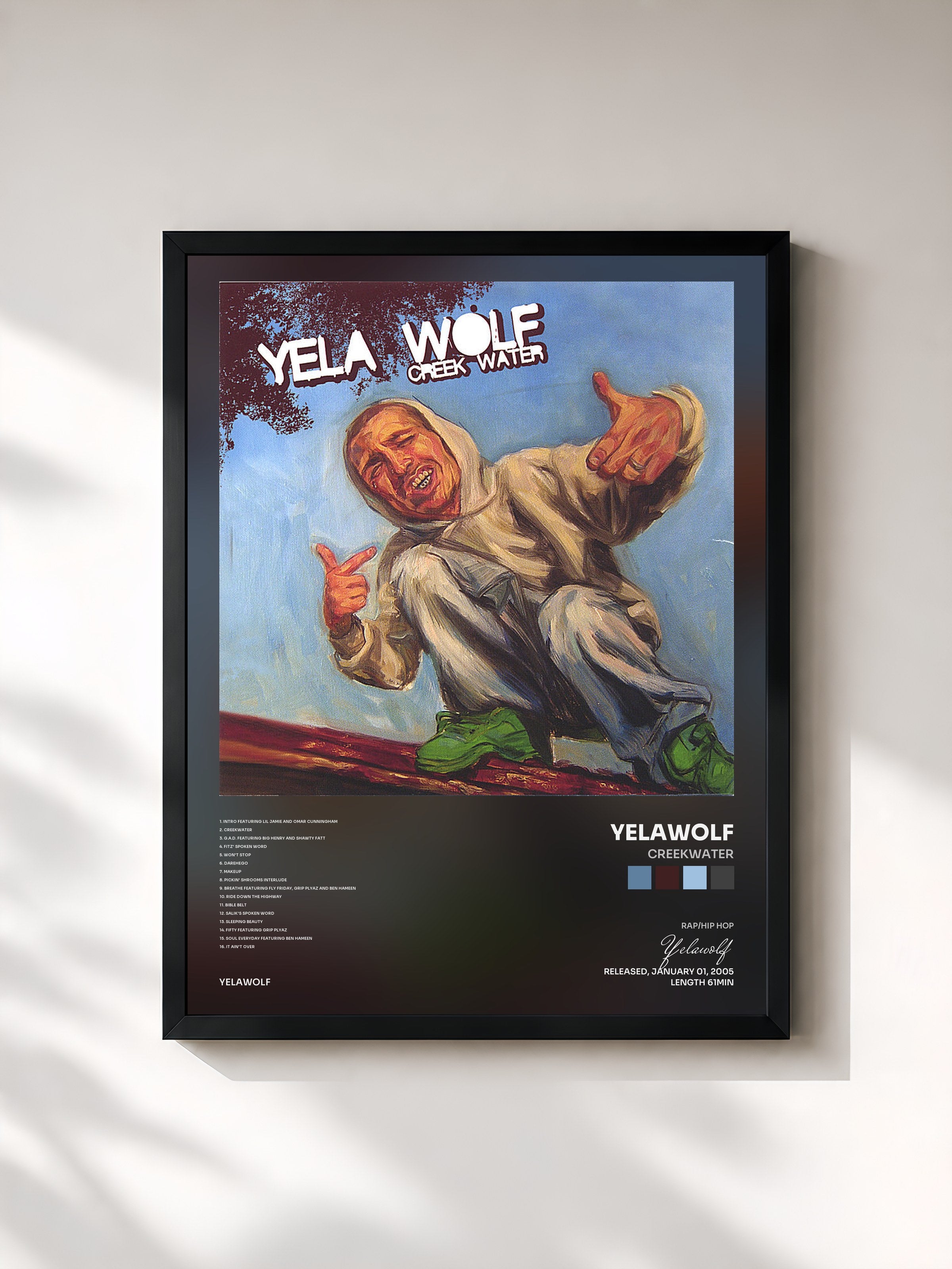 #noir Tableau de l'album CreekWater de Yelawolf, cadre noir, imprimé et encadré en France