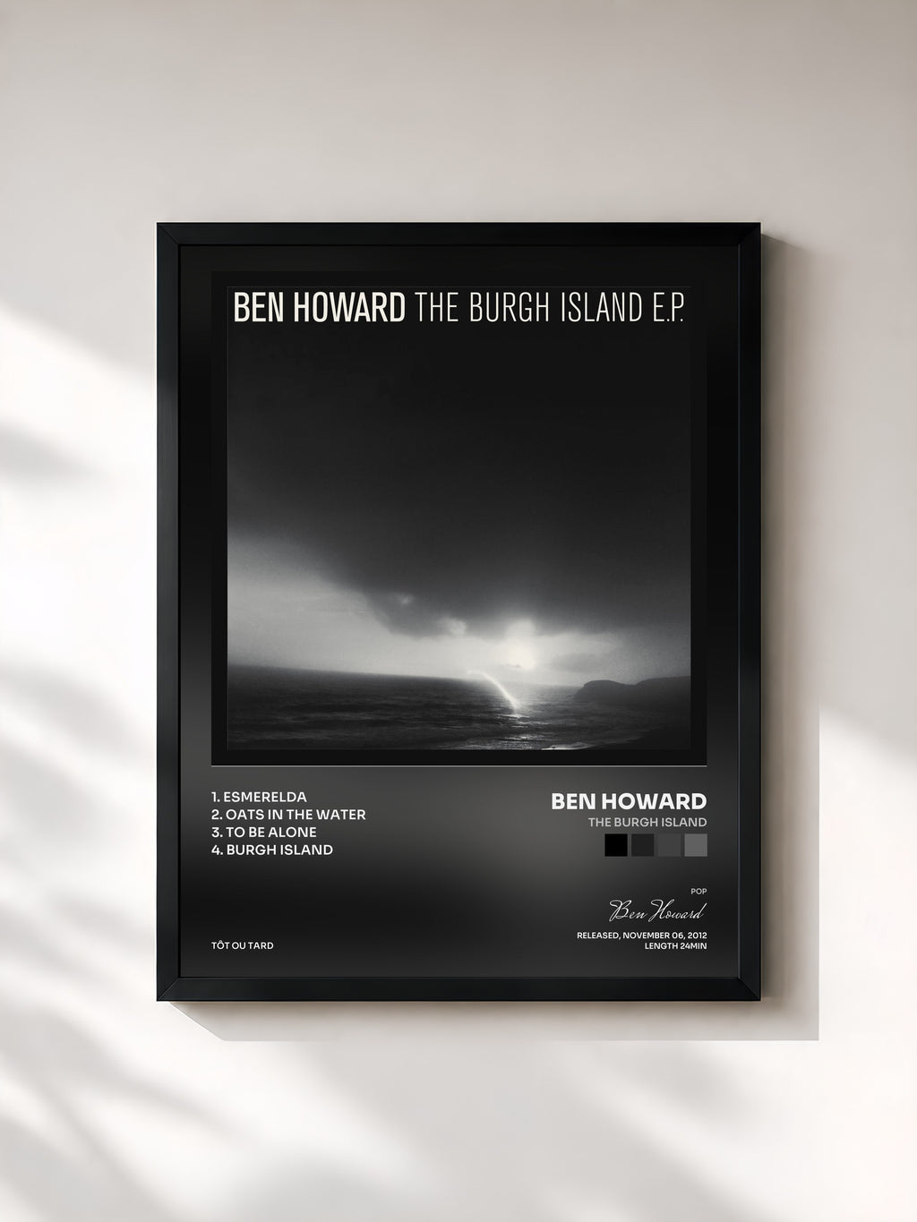 #noir Tableau de l'album The Burgh Island de Ben Howard, cadre noir, imprimé et encadré en France