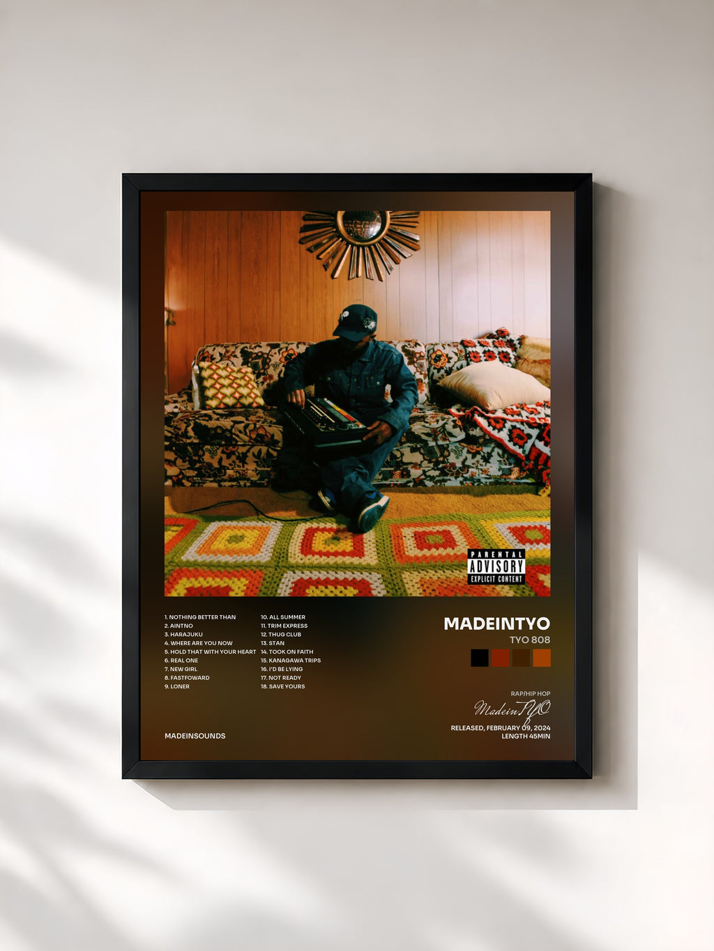 #noir Tableau de l'album TYO 808 de MadeinTYO, cadre noir, imprimé et encadré en France