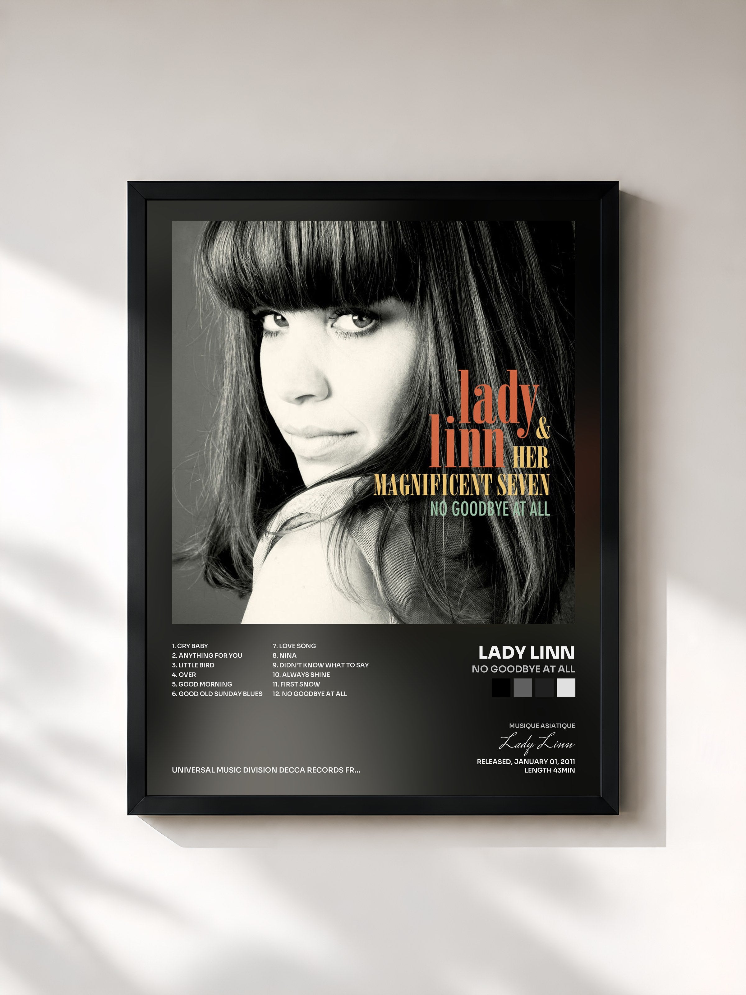 #noir Tableau de l'album No Goodbye At All de Lady Linn, cadre noir, imprimé et encadré en France