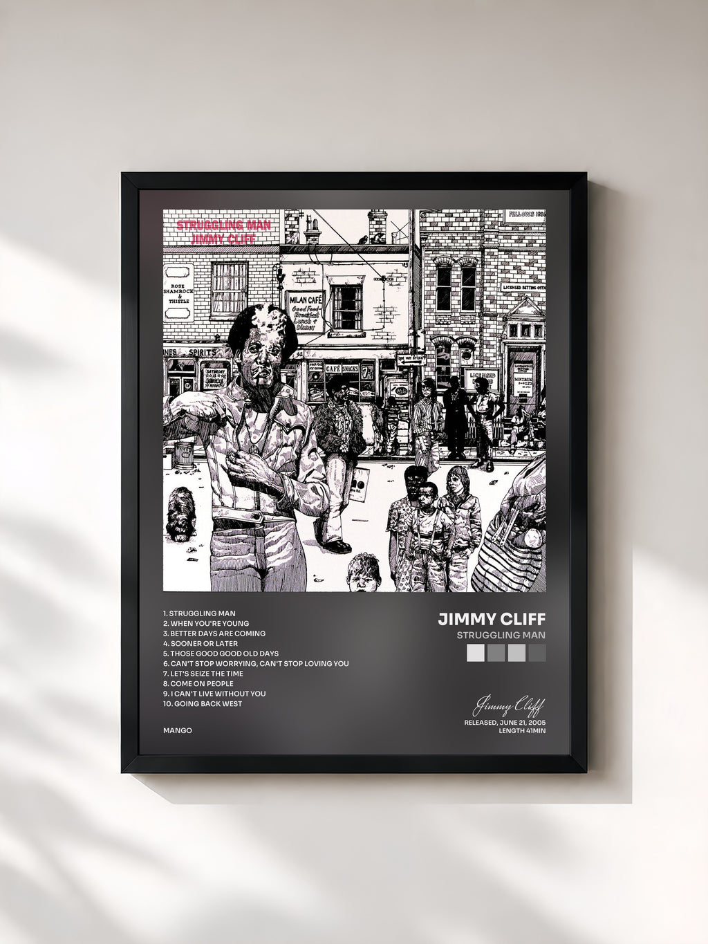 #noir Tableau de l'album Struggling Man de Jimmy Cliff, cadre noir, imprimé et encadré en France