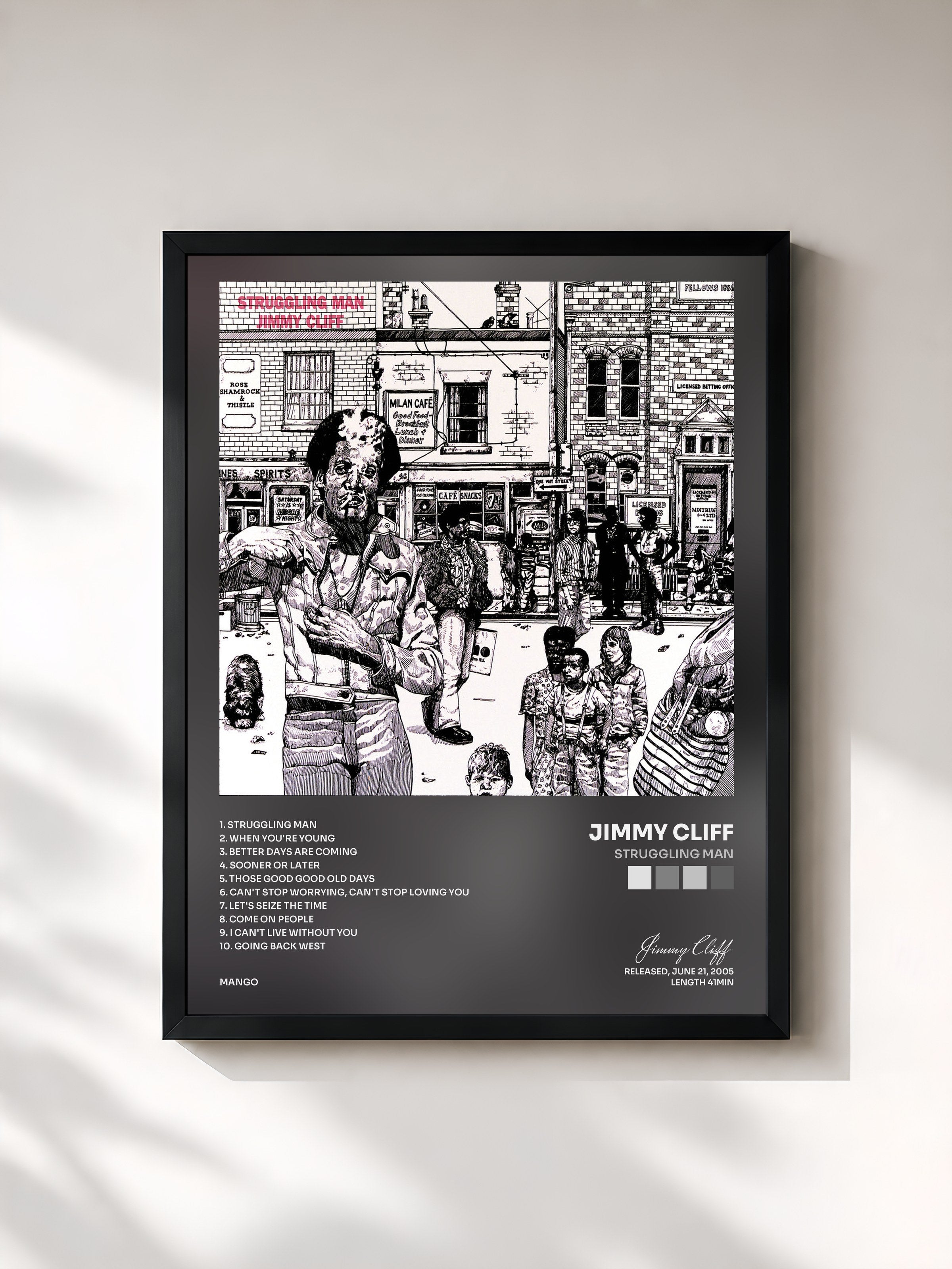 #noir Tableau de l'album Struggling Man de Jimmy Cliff, cadre noir, imprimé et encadré en France