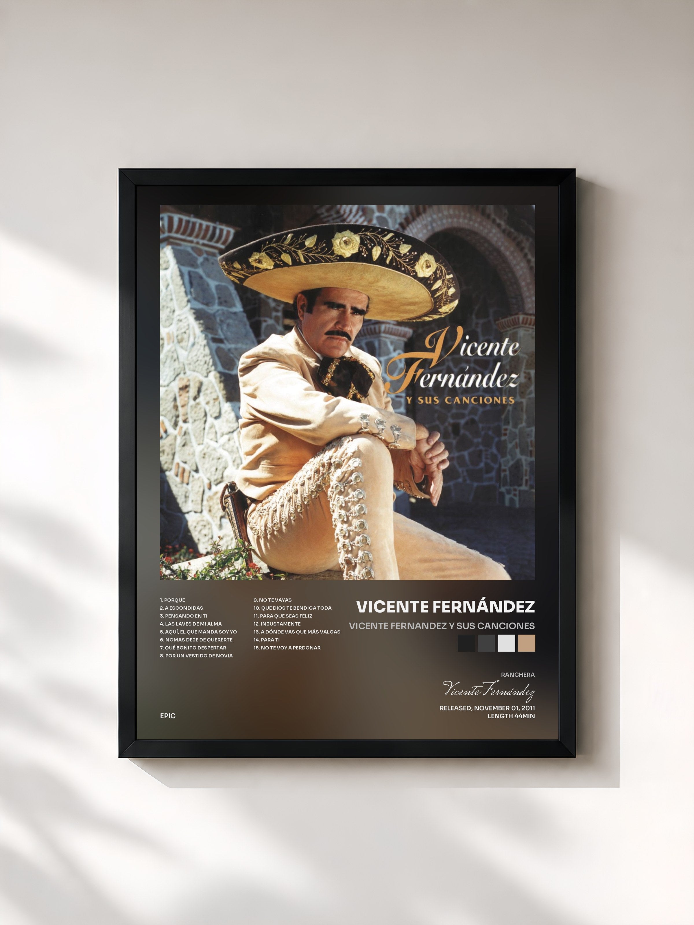 #noir Tableau de l'album Vicente Fernandez Y Sus Canciones de Vicente Fernández, cadre noir, imprimé et encadré en France