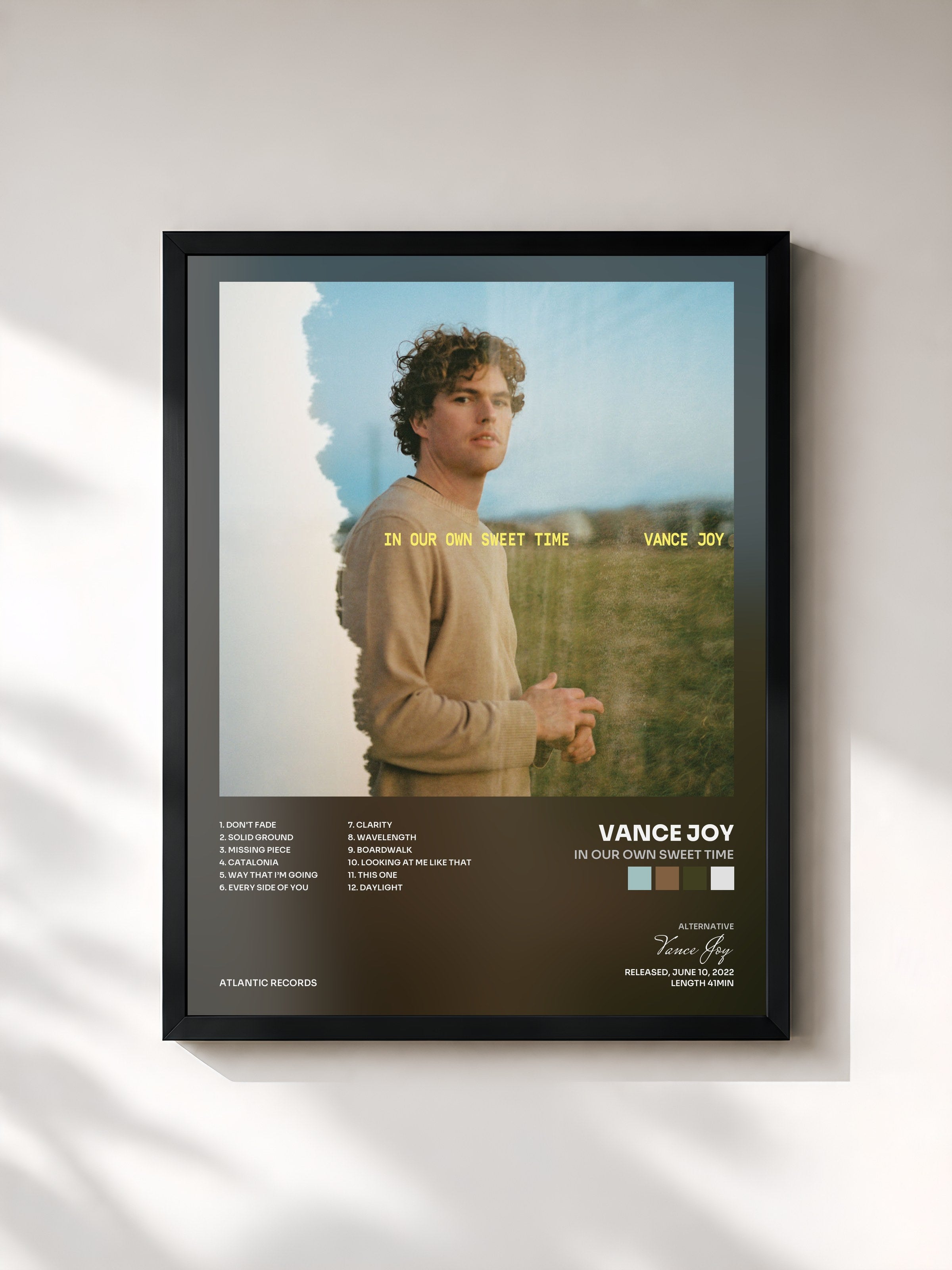 #noir Tableau de l'album In Our Own Sweet Time de Vance Joy, cadre noir, imprimé et encadré en France