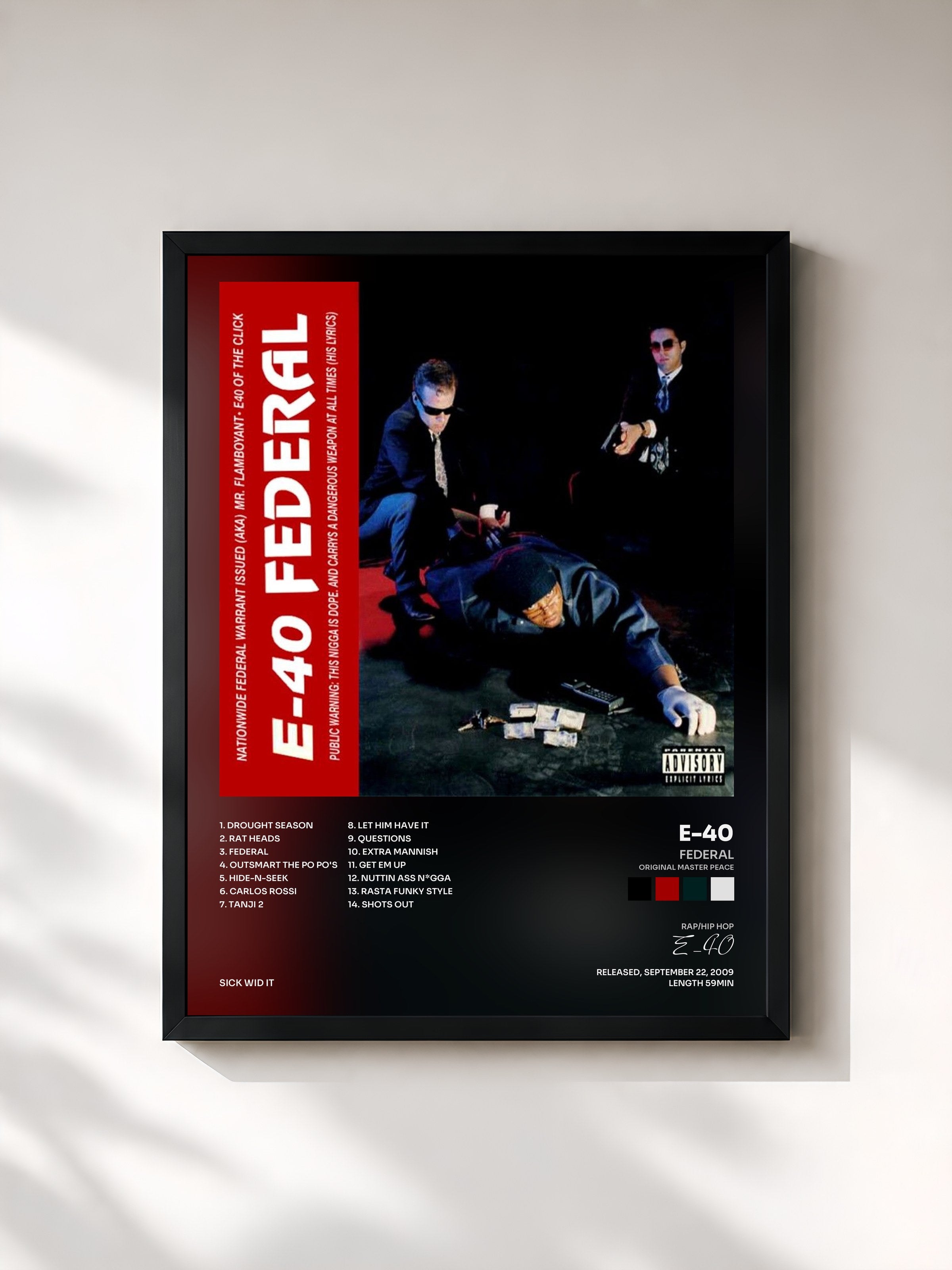 #noir Tableau de l'album Federal (Original Master Peace) de E-40, cadre noir, imprimé et encadré en France