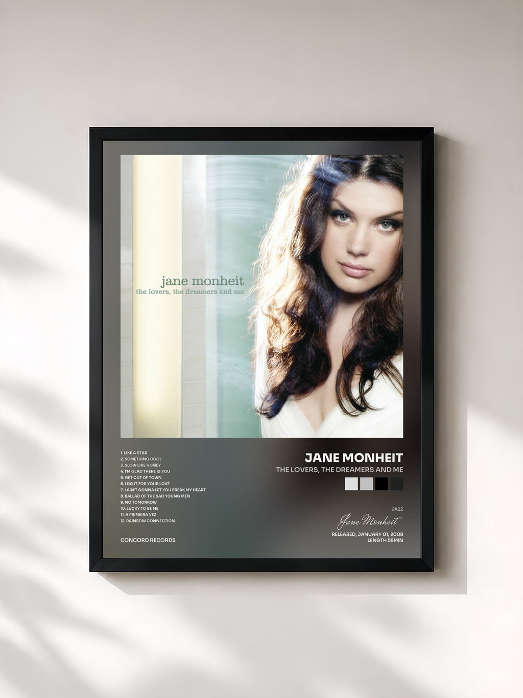 #noir Tableau de l'album The Lovers, the Dreamers and Me de Jane Monheit, cadre noir, imprimé et encadré en France