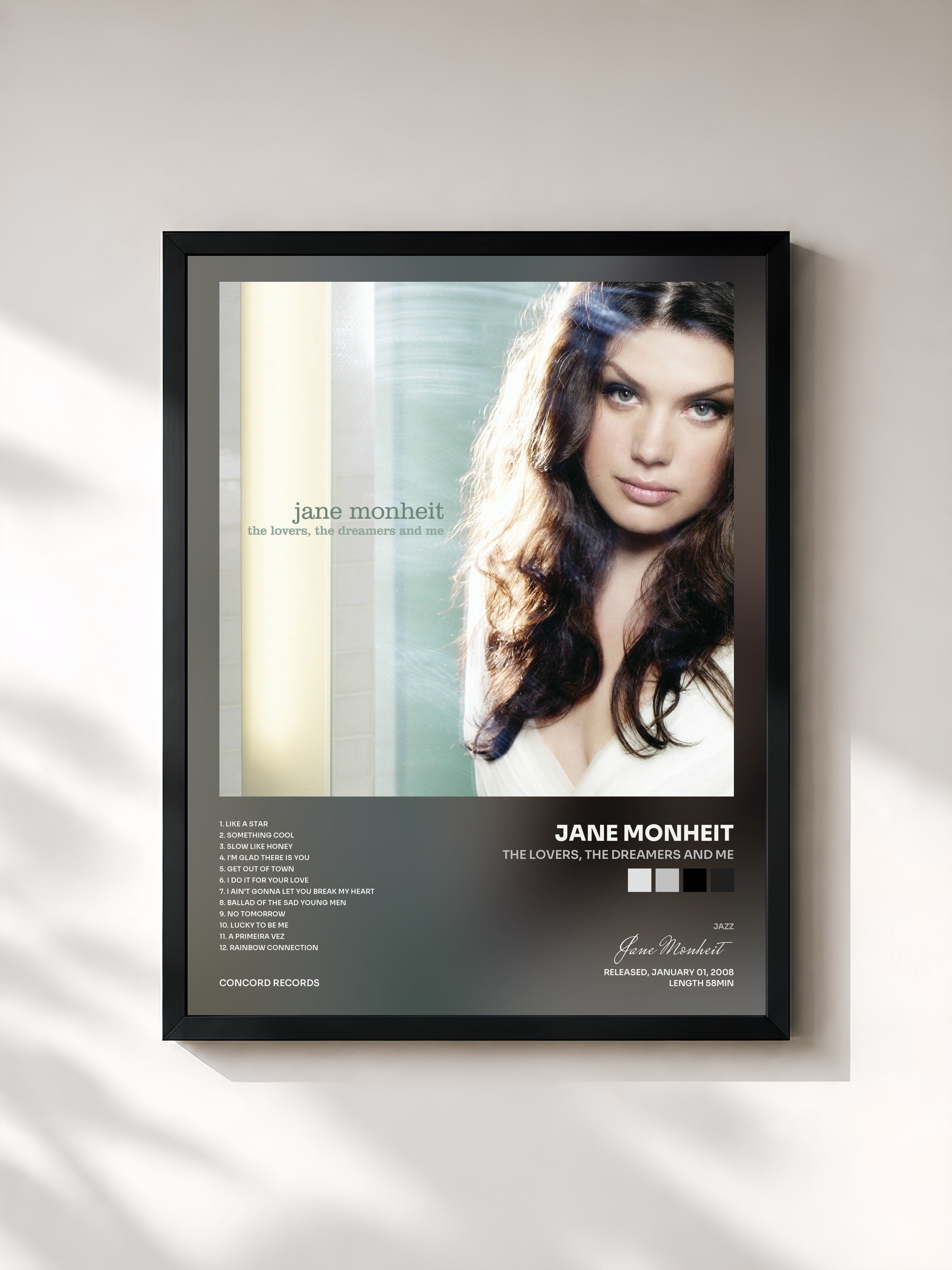 #noir Tableau de l'album The Lovers, the Dreamers and Me de Jane Monheit, cadre noir, imprimé et encadré en France