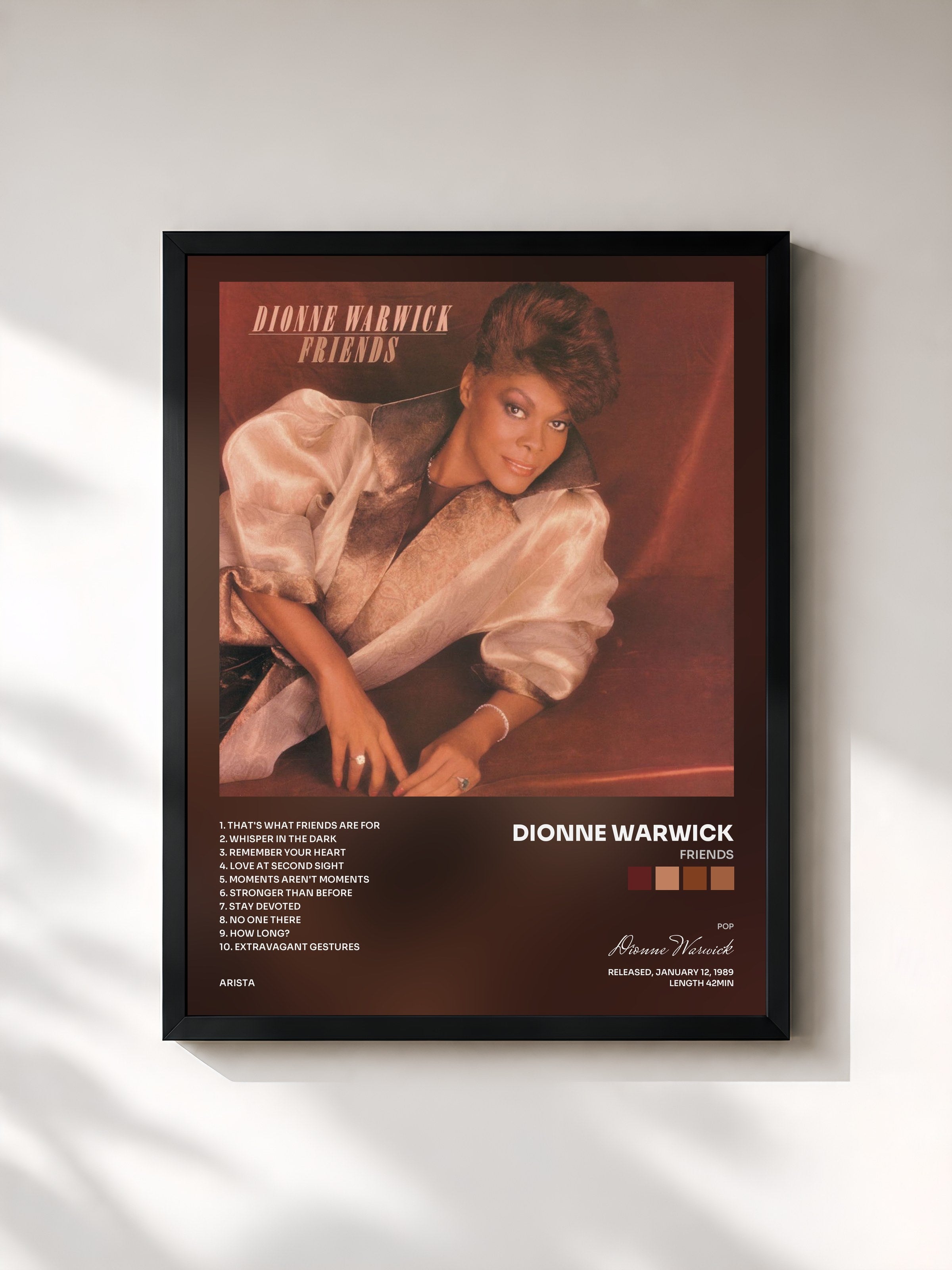 #noir Tableau de l'album Friends de Dionne Warwick, cadre noir, imprimé et encadré en France