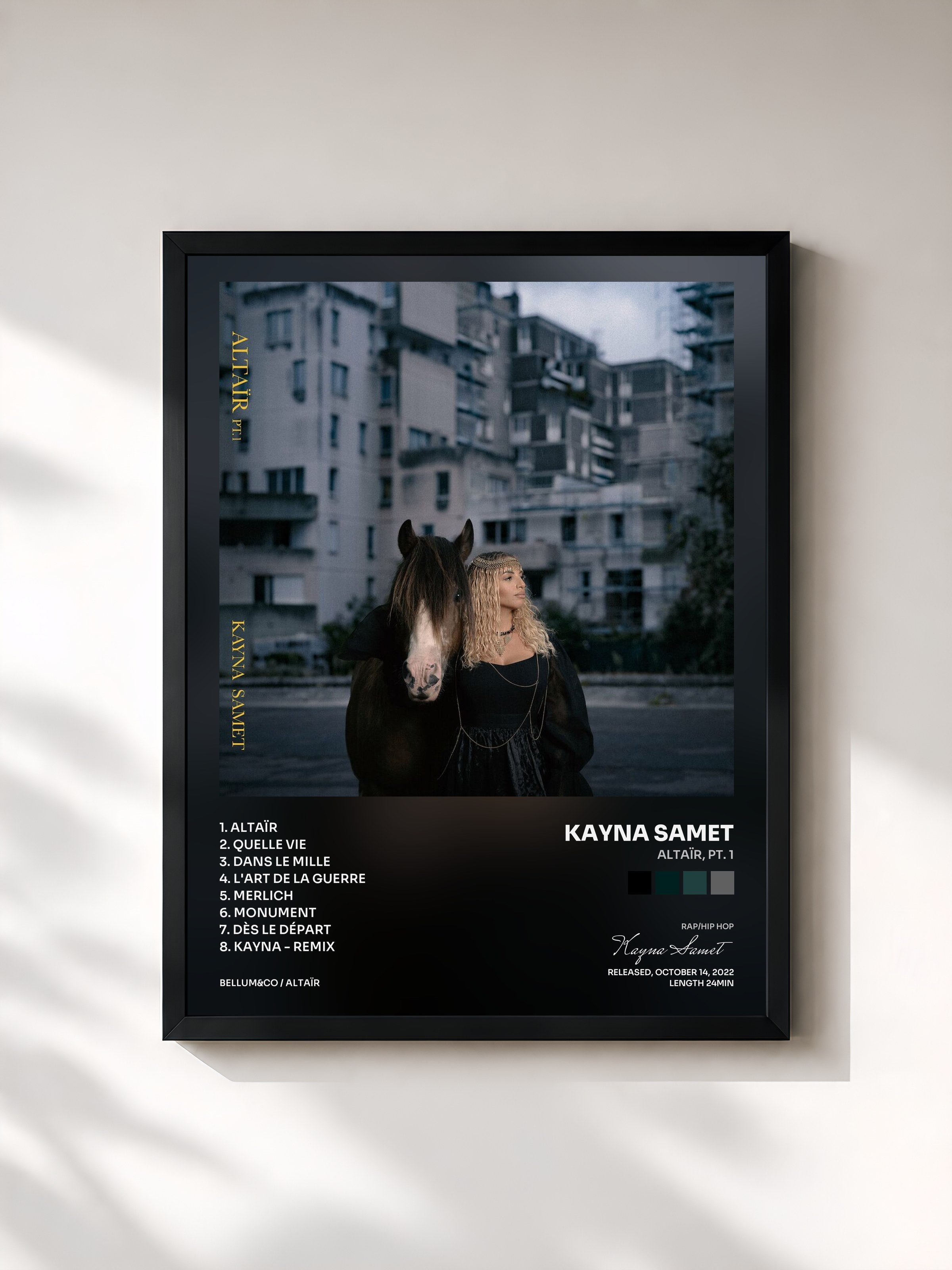 #noir Tableau de l'album Altaïr, Pt. 1 de Kayna Samet, cadre noir, imprimé et encadré en France