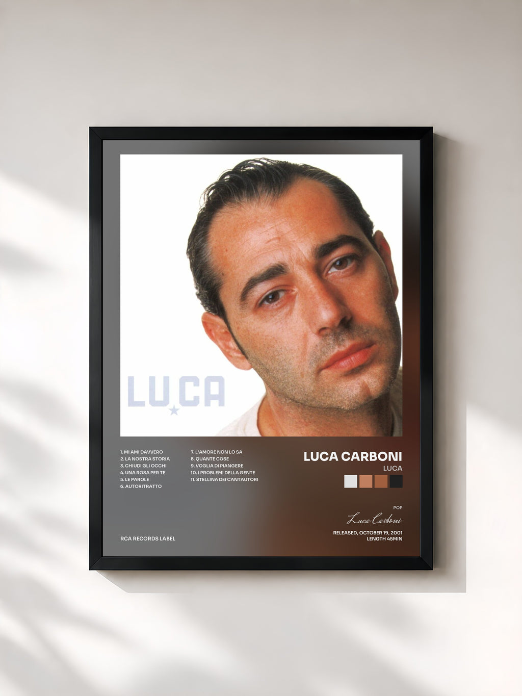 #noir Tableau de l'album Luca de Luca Carboni, cadre noir, imprimé et encadré en France