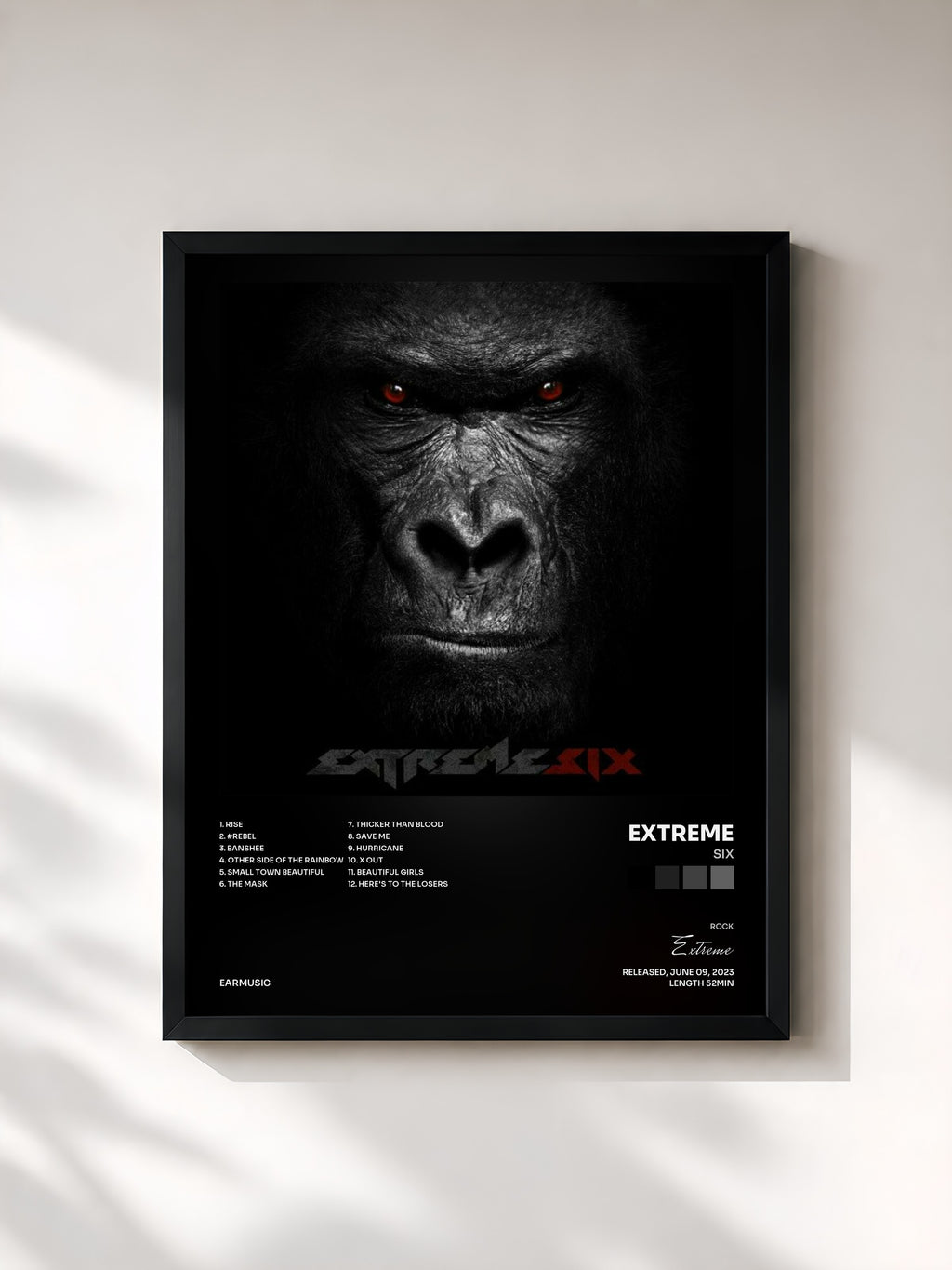 #noir Tableau de l'album SIX de Extreme, cadre noir, imprimé et encadré en France