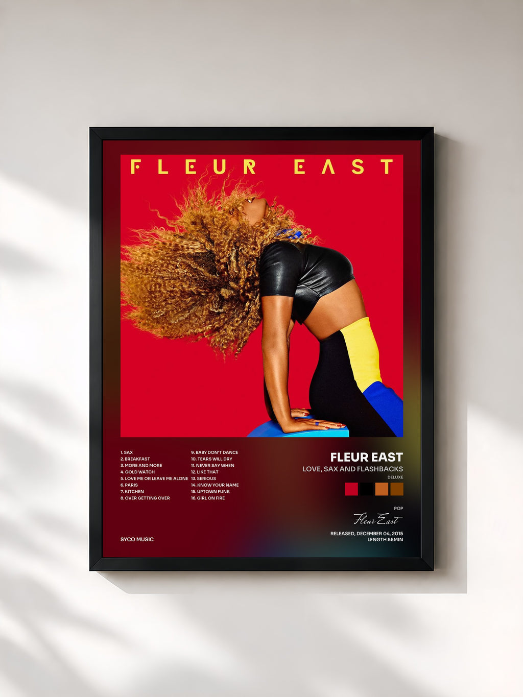 #noir Tableau de l'album Love, Sax and Flashbacks (Deluxe) de Fleur East, cadre noir, imprimé et encadré en France