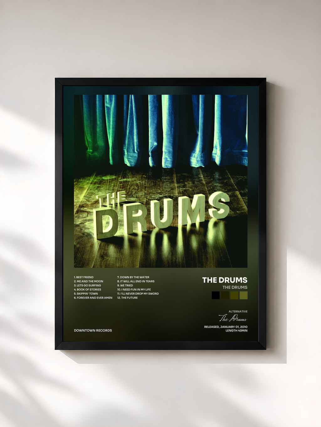 #noir Tableau de l'album The Drums de The Drums, cadre noir, imprimé et encadré en France
