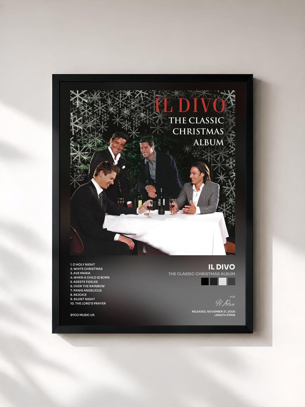 #noir Tableau de l'album The Classic Christmas Album de Il Divo, cadre noir, imprimé et encadré en France