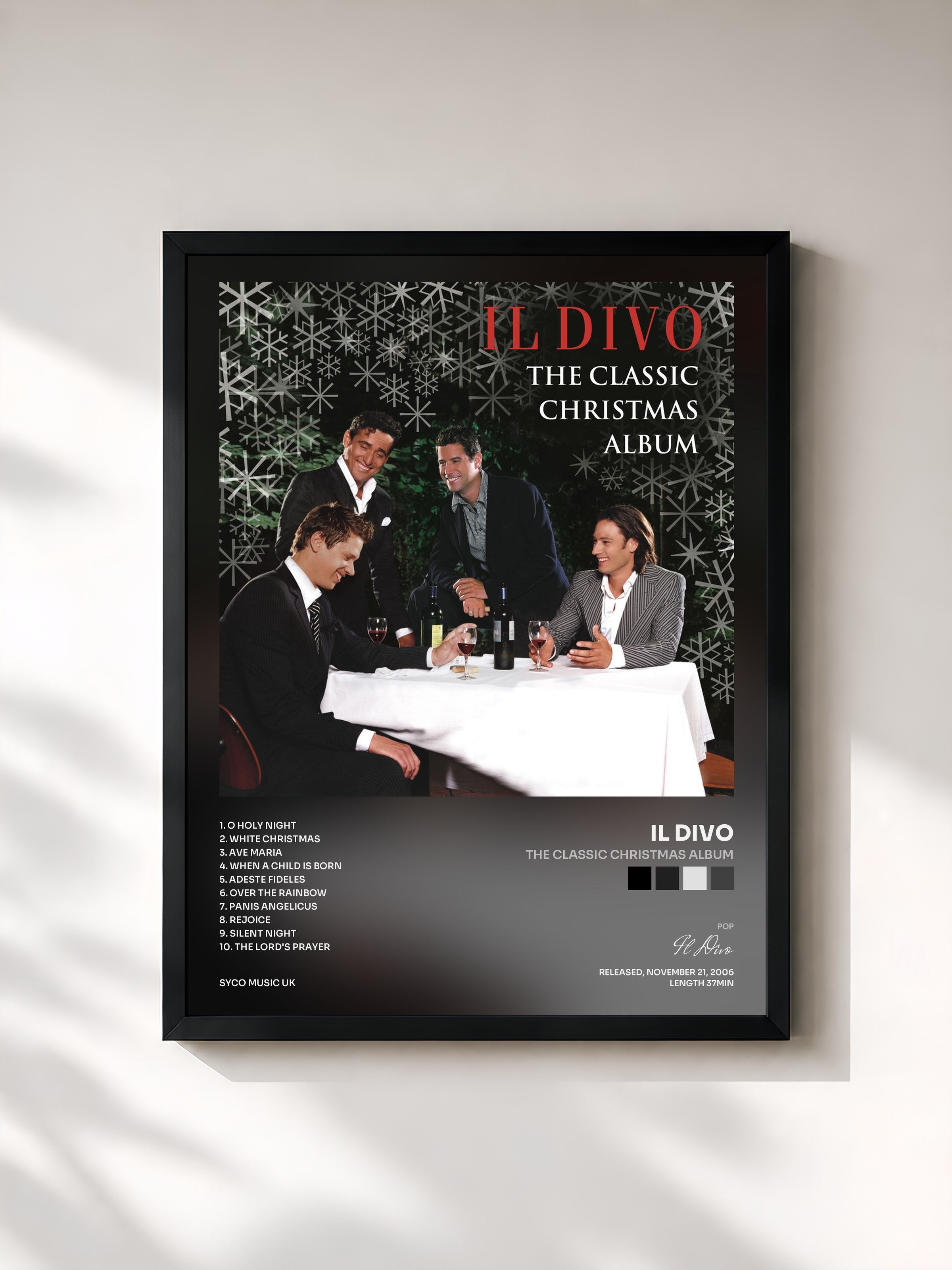 #noir Tableau de l'album The Classic Christmas Album de Il Divo, cadre noir, imprimé et encadré en France