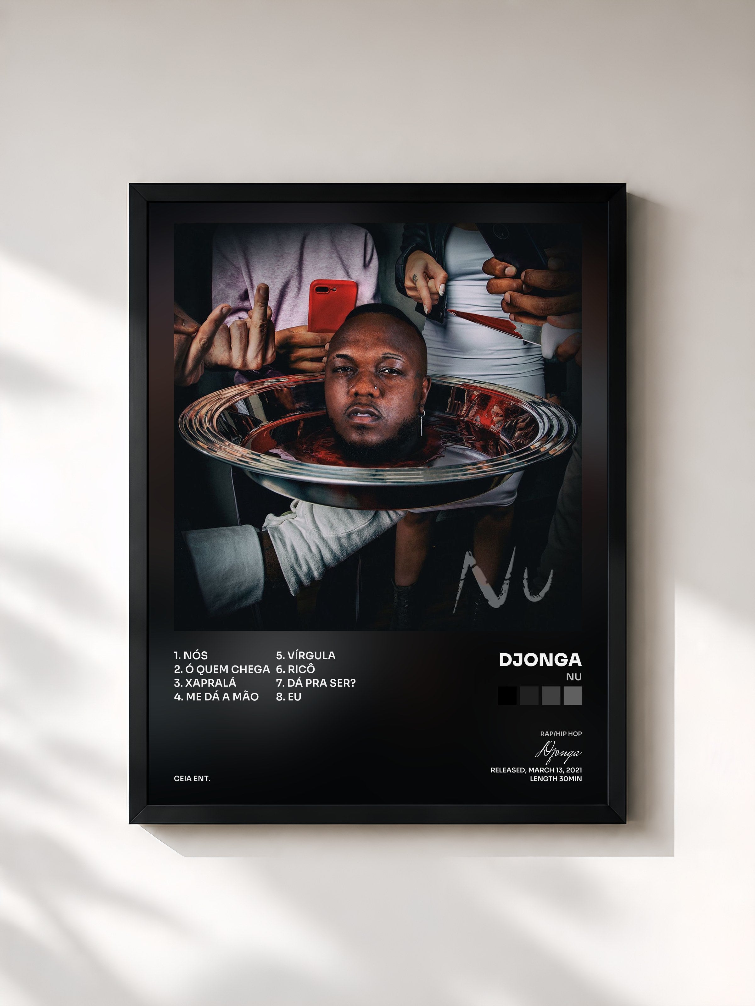 #noir Tableau de l'album NU de Djonga, cadre noir, imprimé et encadré en France