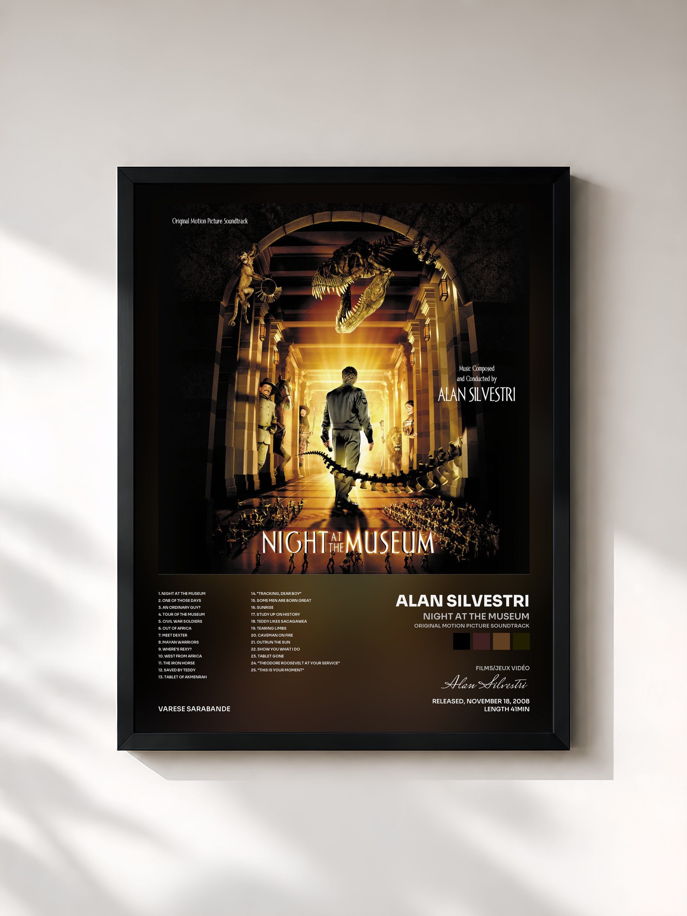 #noir Tableau de l'album Night At The Museum (Original Motion Picture Soundtrack) de Alan Silvestri, cadre noir, imprimé et encadré en France