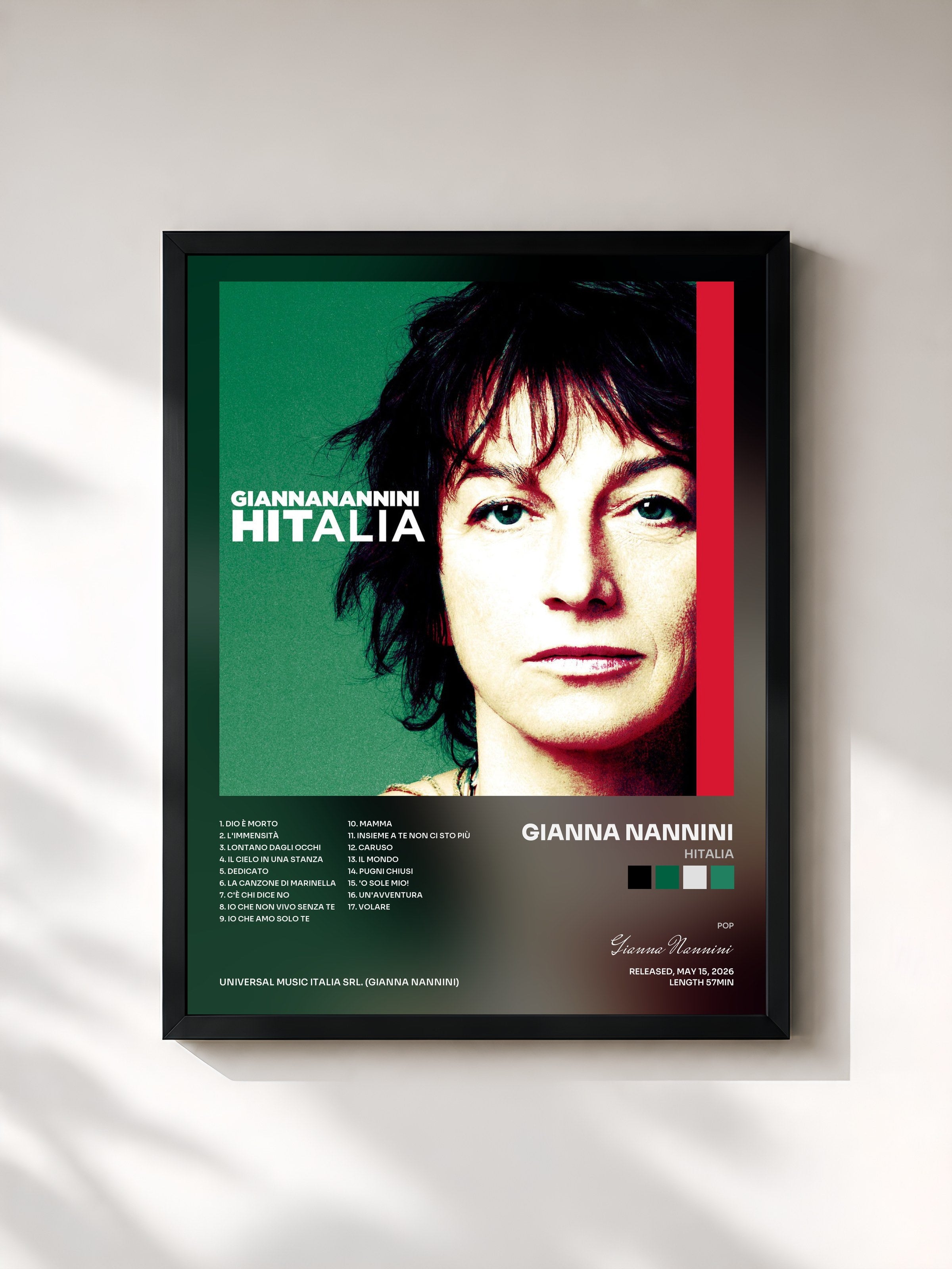 #noir Tableau de l'album Hitalia de Gianna Nannini, cadre noir, imprimé et encadré en France