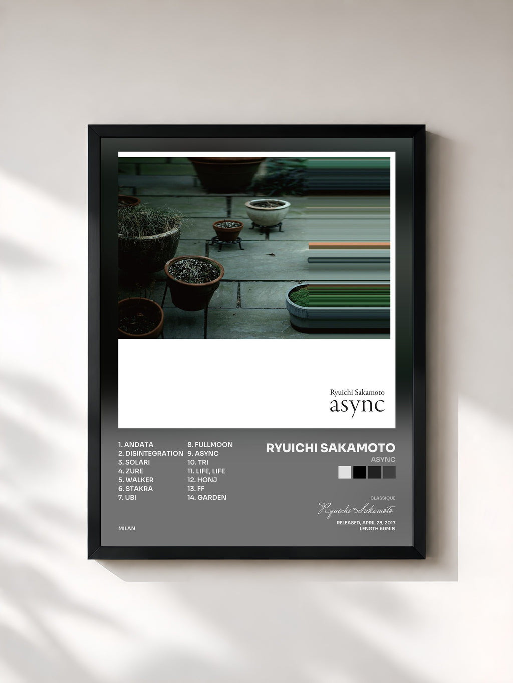 #noir Tableau de l'album async de Ryuichi Sakamoto, cadre noir, imprimé et encadré en France