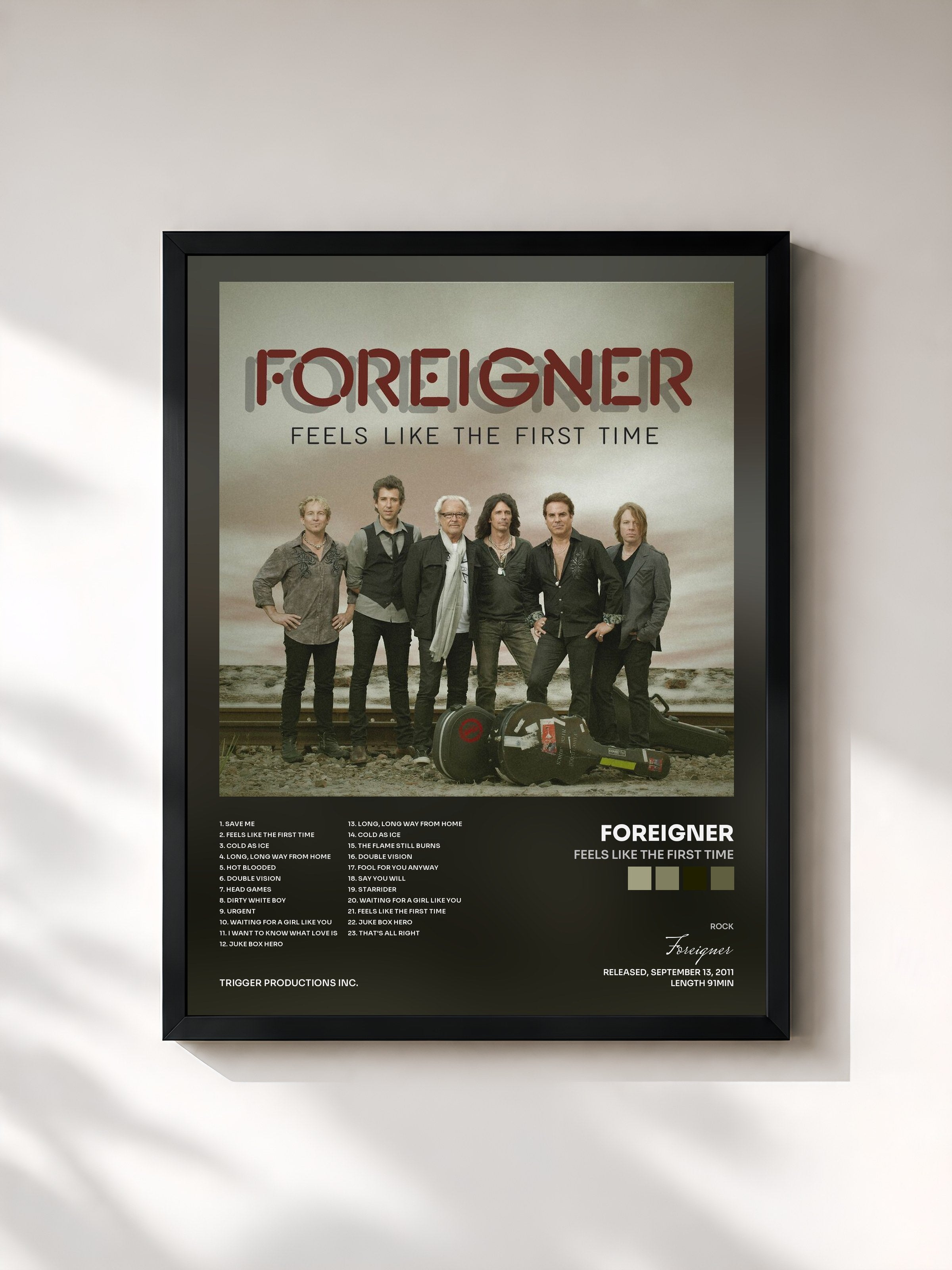#noir Tableau de l'album Feels Like The First Time de Foreigner, cadre noir, imprimé et encadré en France
