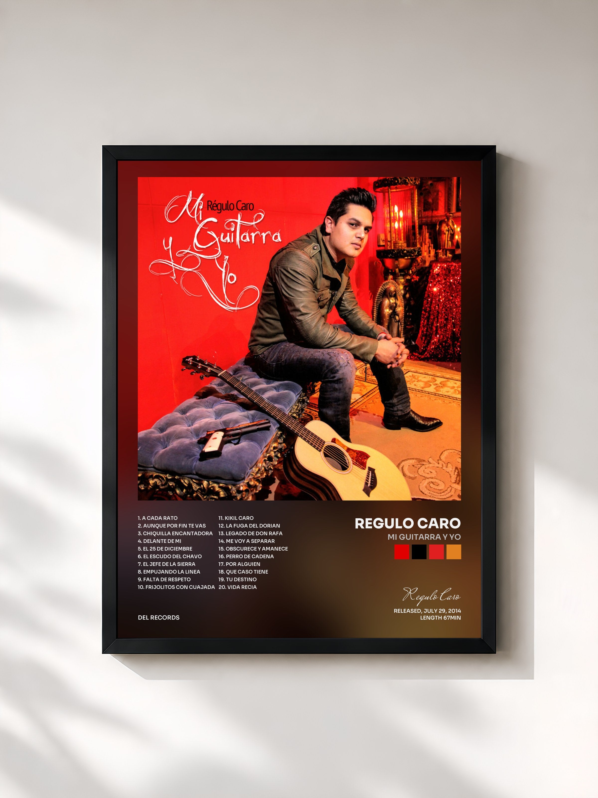 #noir Tableau de l'album Mi Guitarra Y Yo de Regulo Caro, cadre noir, imprimé et encadré en France