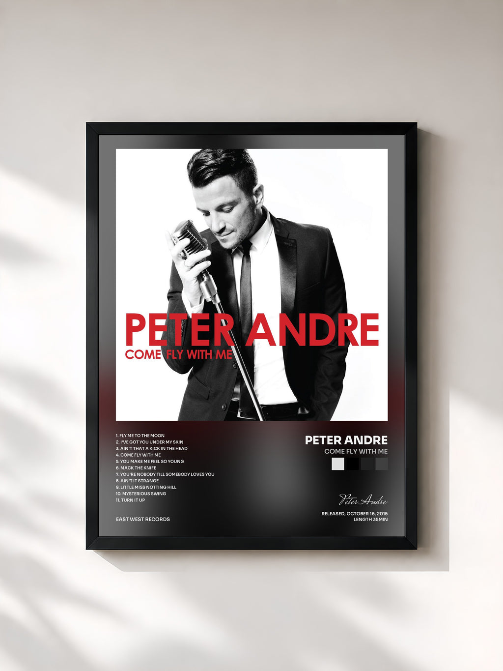 #noir Tableau de l'album Come Fly With Me de Peter Andre, cadre noir, imprimé et encadré en France