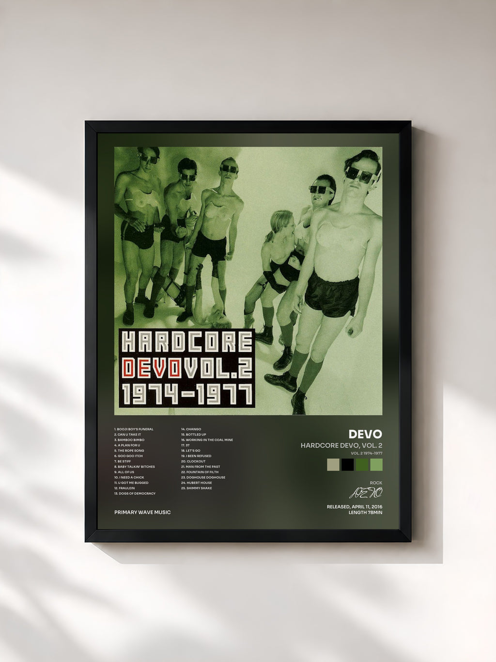#noir Tableau de l'album Hardcore Devo, Vol. 2 (Vol. 2 1974-1977) de DEVO, cadre noir, imprimé et encadré en France