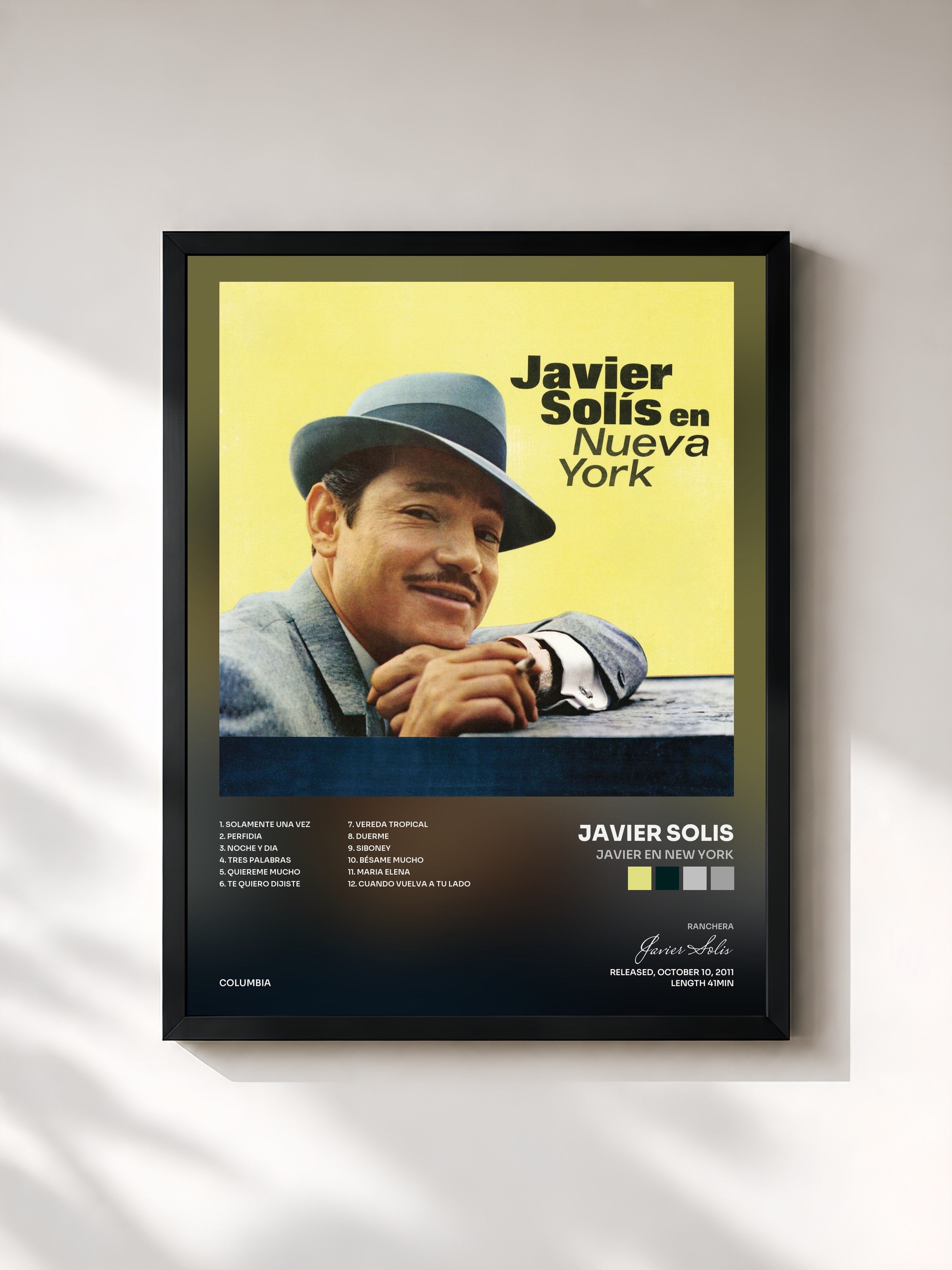 #noir Tableau de l'album Javier En New York de Javier Solis, cadre noir, imprimé et encadré en France