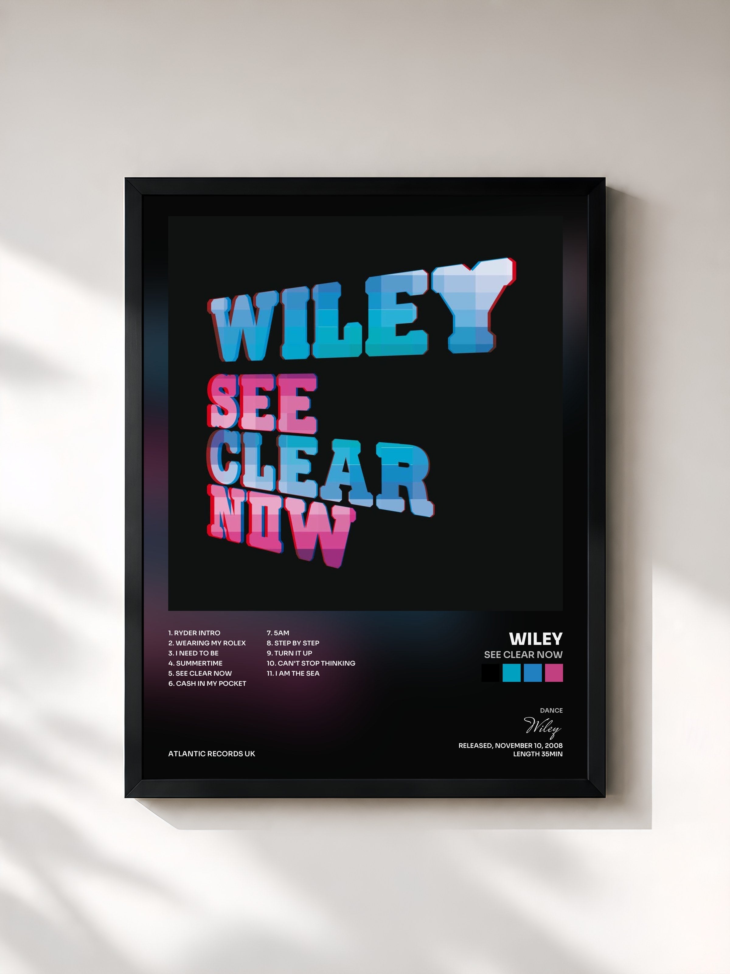 #noir Tableau de l'album See Clear Now de Wiley, cadre noir, imprimé et encadré en France