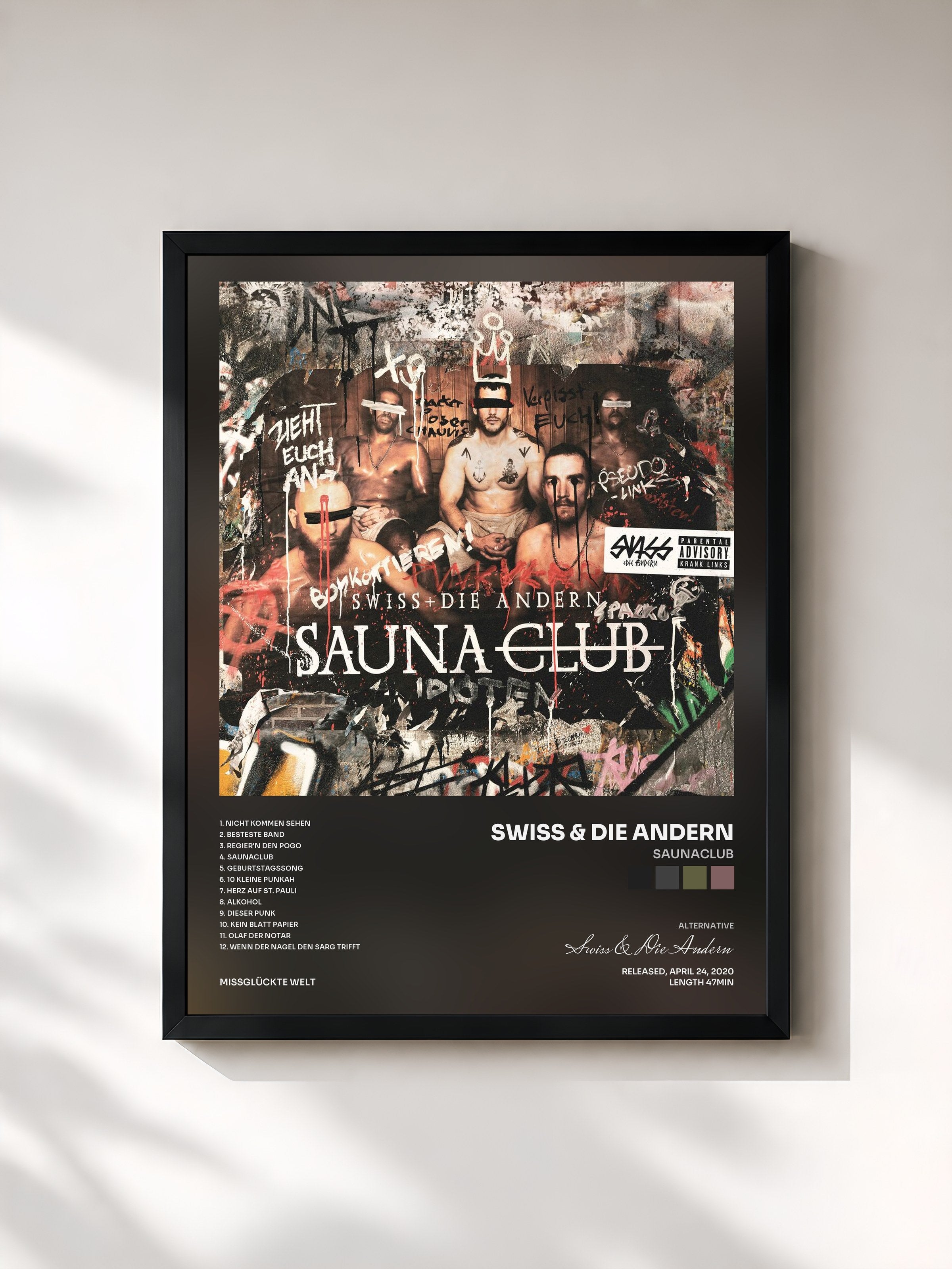 #noir Tableau de l'album Saunaclub de Swiss & Die Andern, cadre noir, imprimé et encadré en France