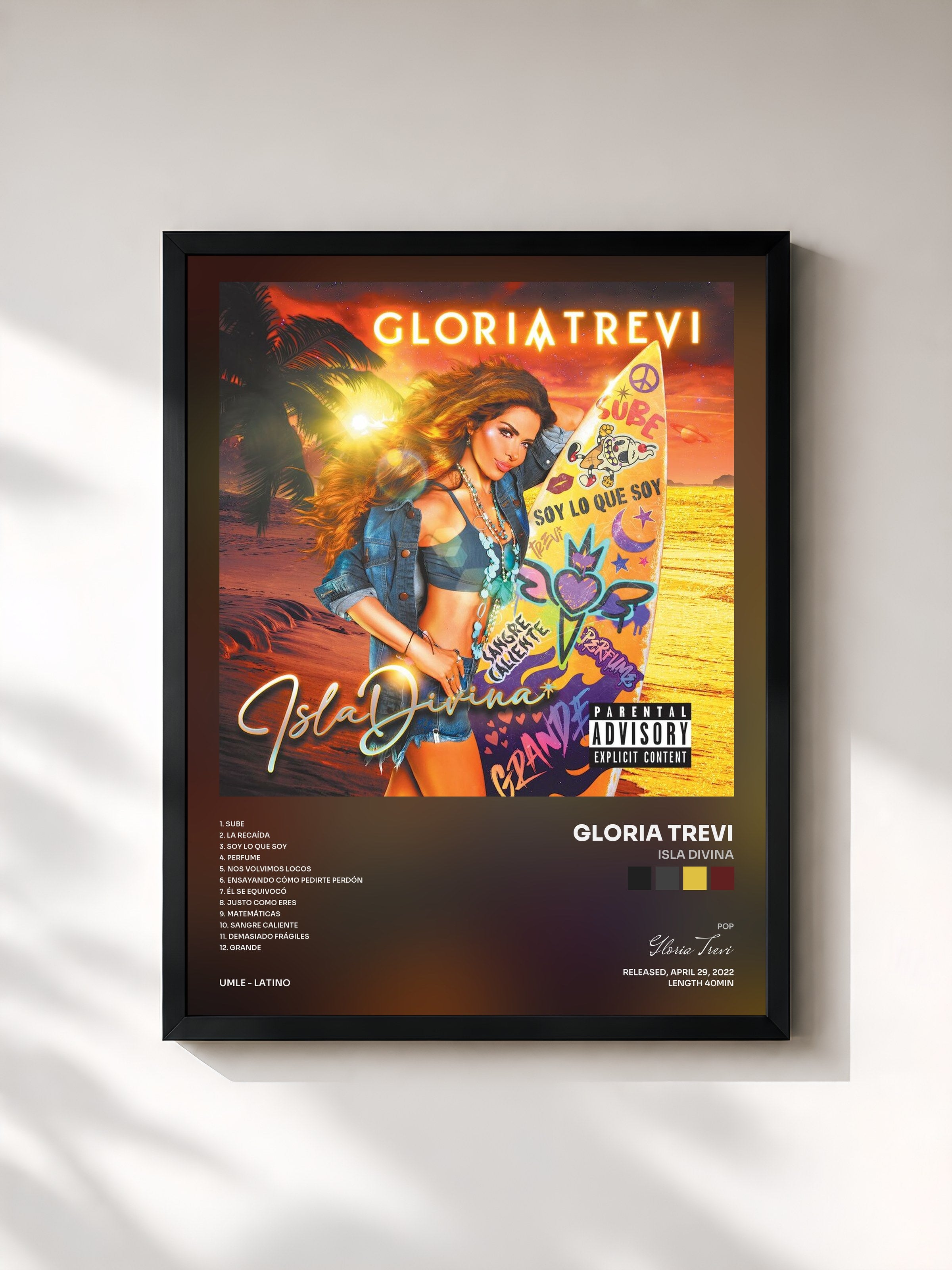 #noir Tableau de l'album Isla Divina de Gloria Trevi, cadre noir, imprimé et encadré en France