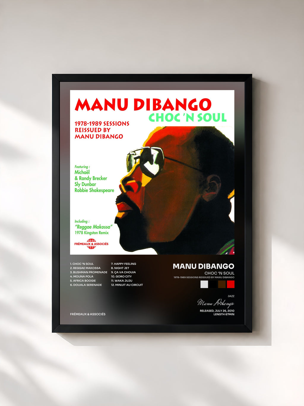#noir Tableau de l'album Choc 'n Soul (1978-1989 Sessions Reissued By Manu Dibango) de Manu Dibango, cadre noir, imprimé et encadré en France