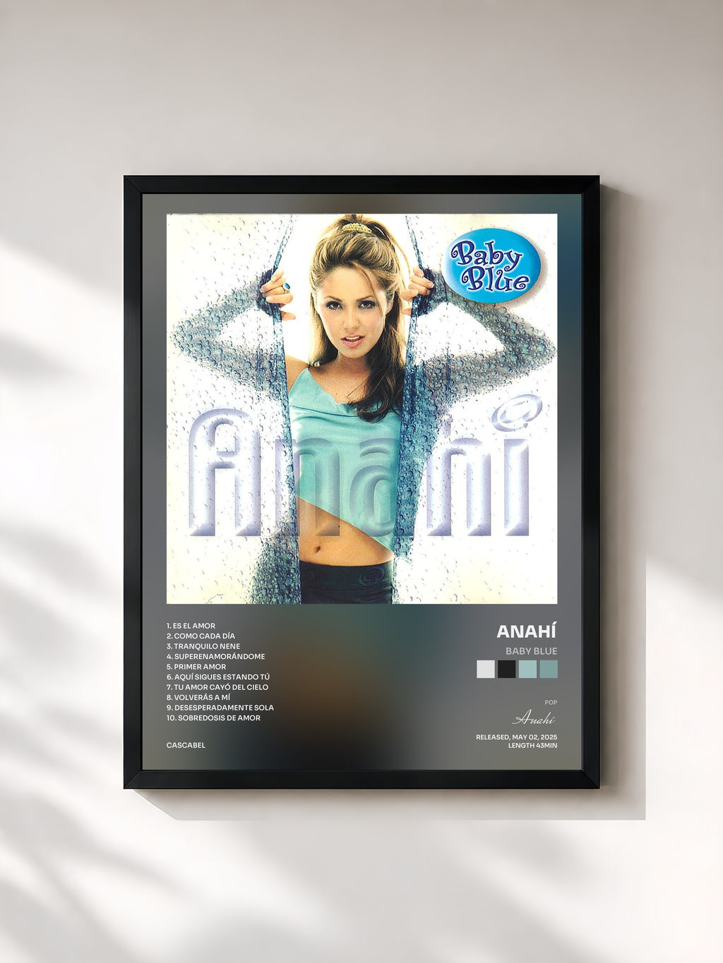 #noir Tableau de l'album Baby Blue de Anahí, cadre noir, imprimé et encadré en France