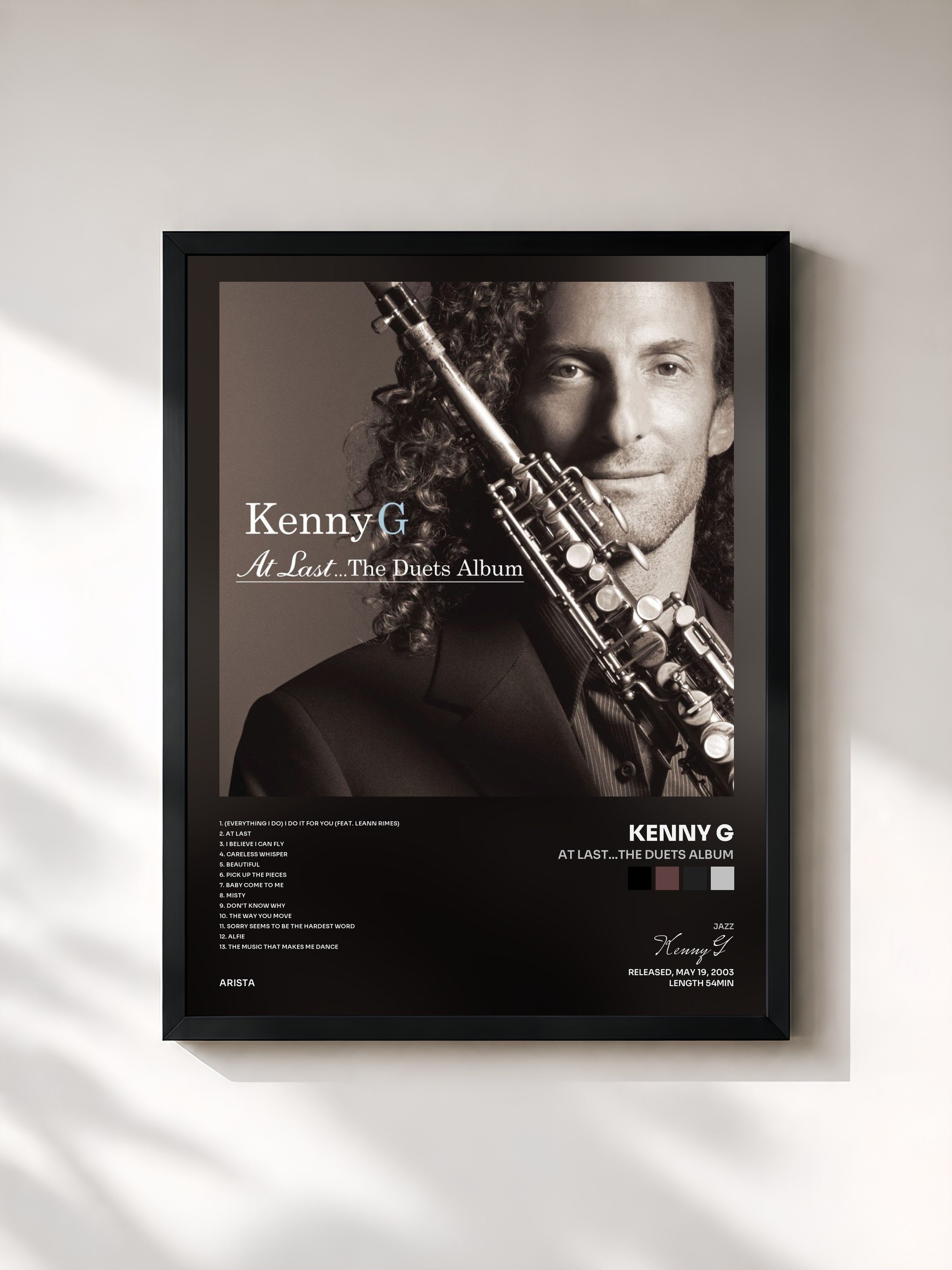 #noir Tableau de l'album At Last...The Duets Album de Kenny G, cadre noir, imprimé et encadré en France