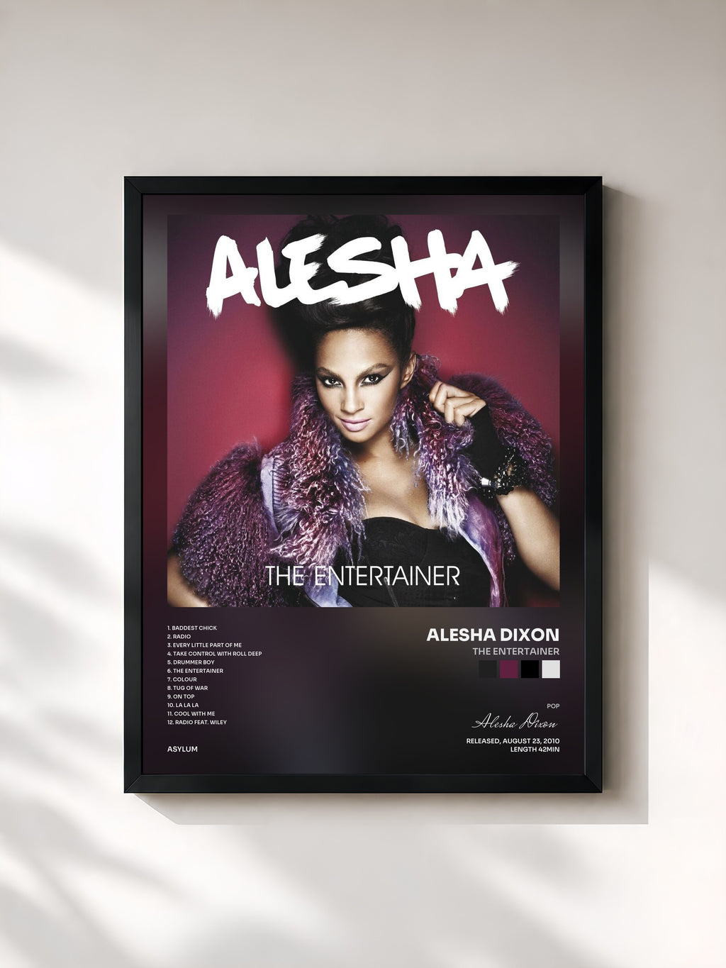 #noir Tableau de l'album The Entertainer de Alesha Dixon, cadre noir, imprimé et encadré en France