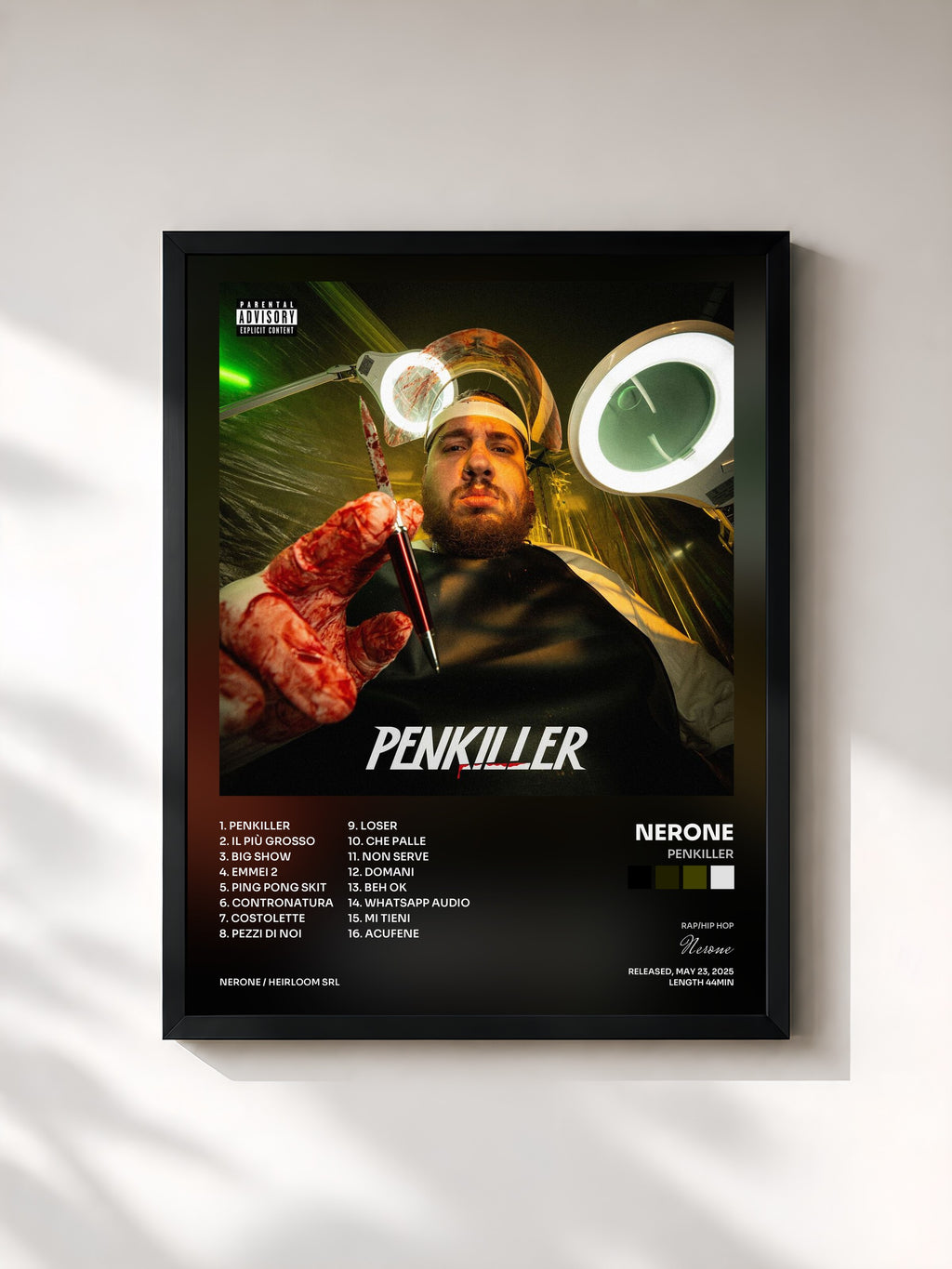 #noir Tableau de l'album PENKILLER de Nerone, cadre noir, imprimé et encadré en France