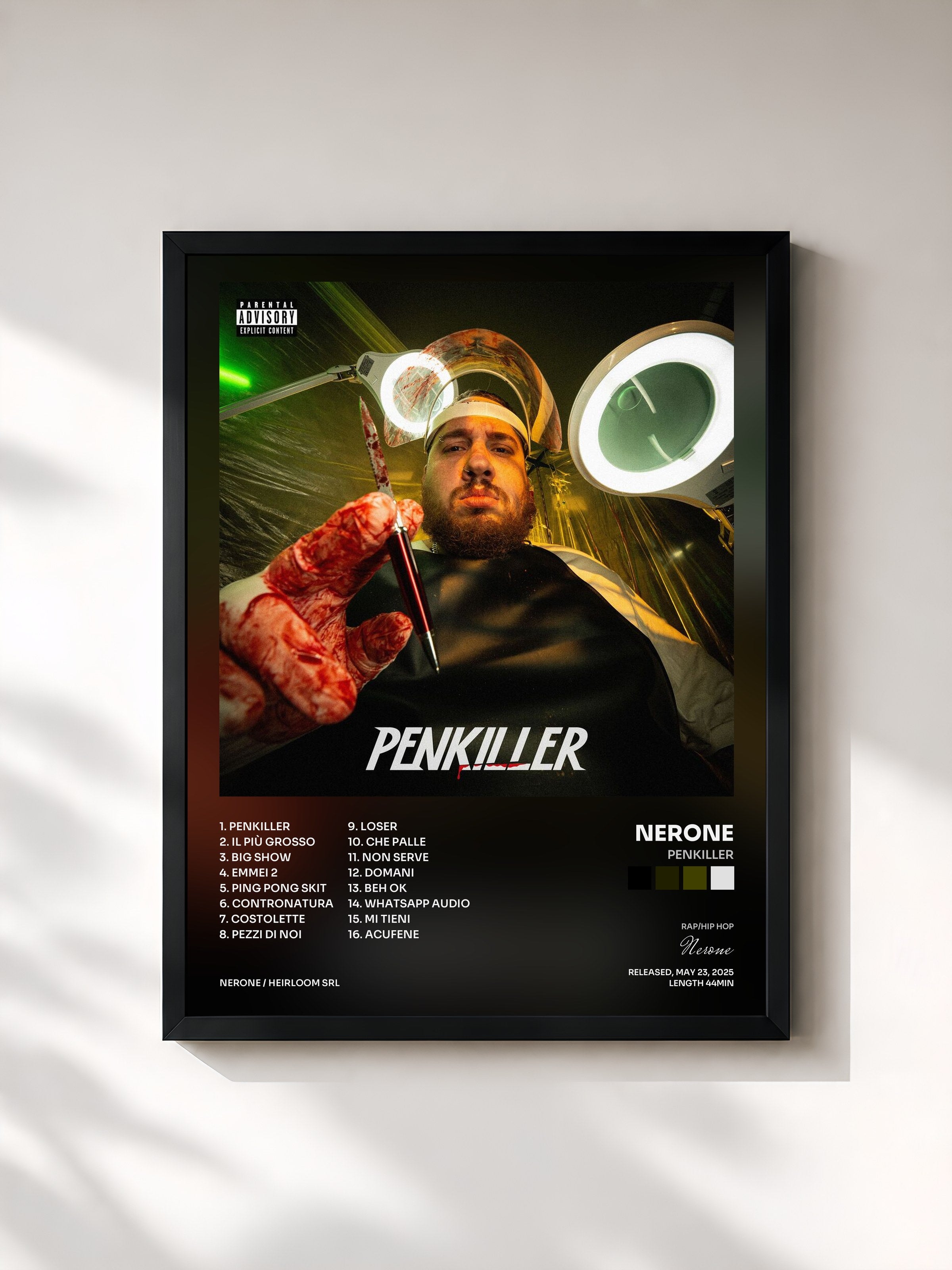#noir Tableau de l'album PENKILLER de Nerone, cadre noir, imprimé et encadré en France