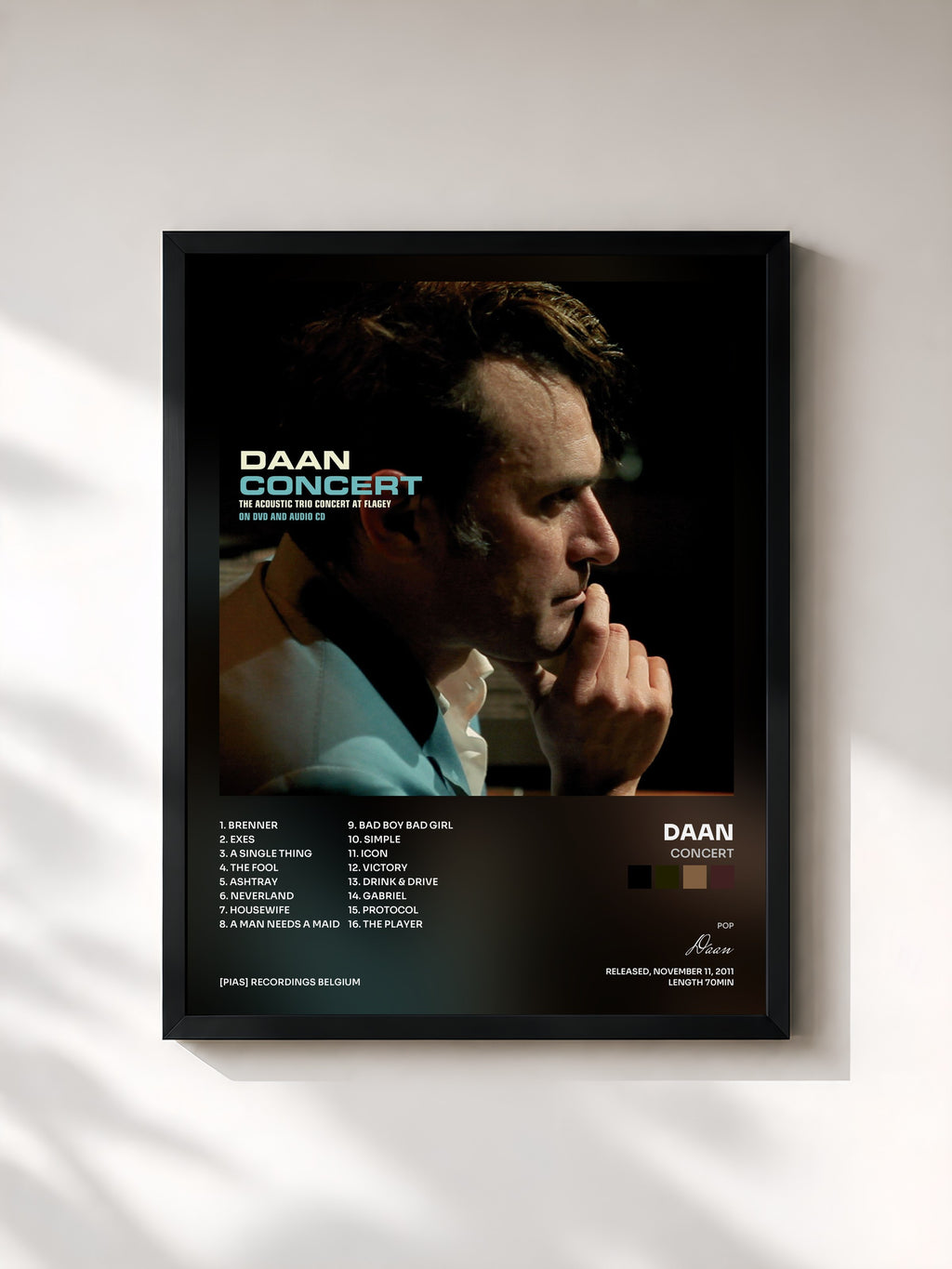 #noir Tableau de l'album Concert de Daan, cadre noir, imprimé et encadré en France