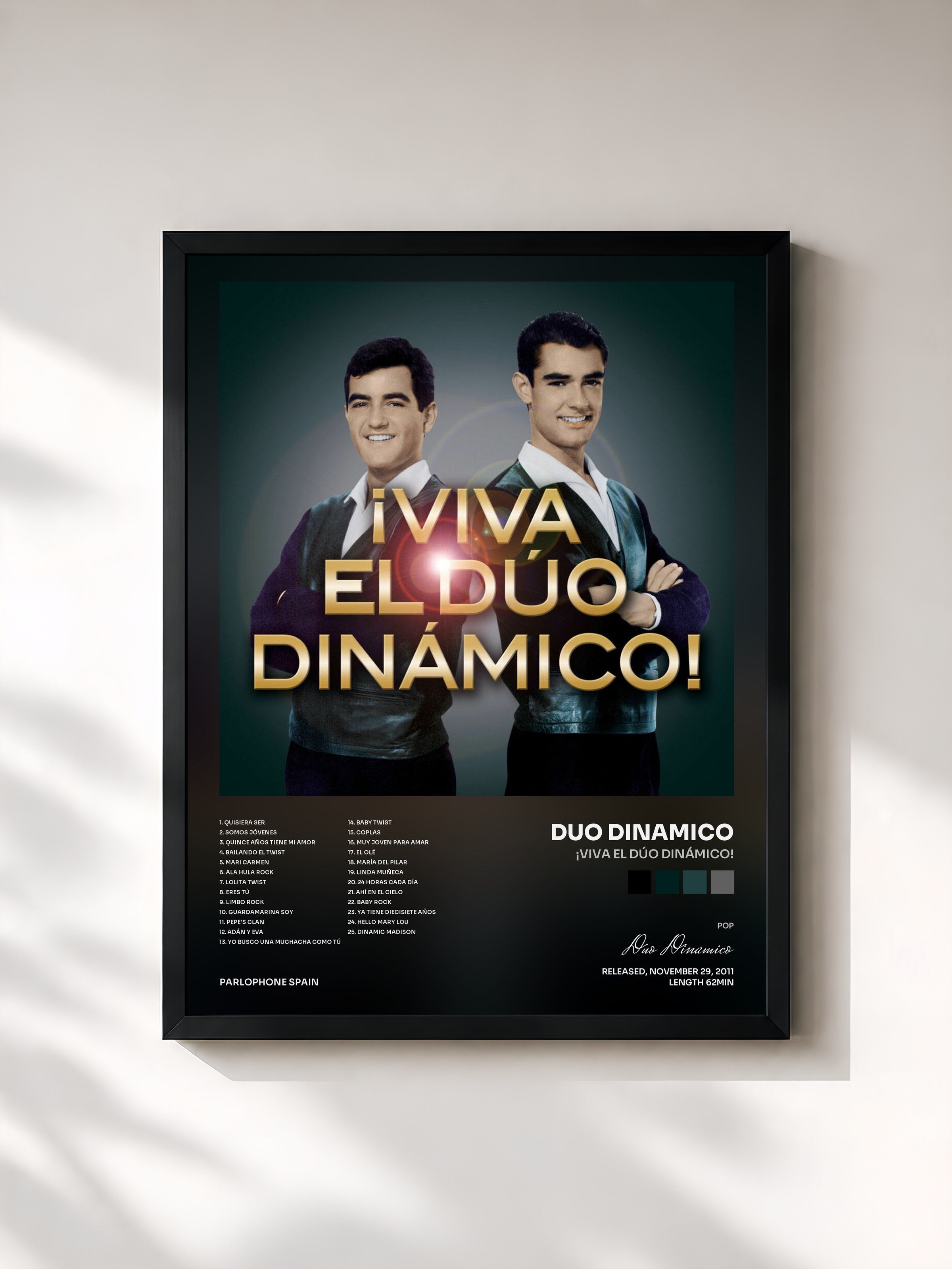 #noir Tableau de l'album ¡Viva El Dúo Dinámico! de Duo Dinamico, cadre noir, imprimé et encadré en France