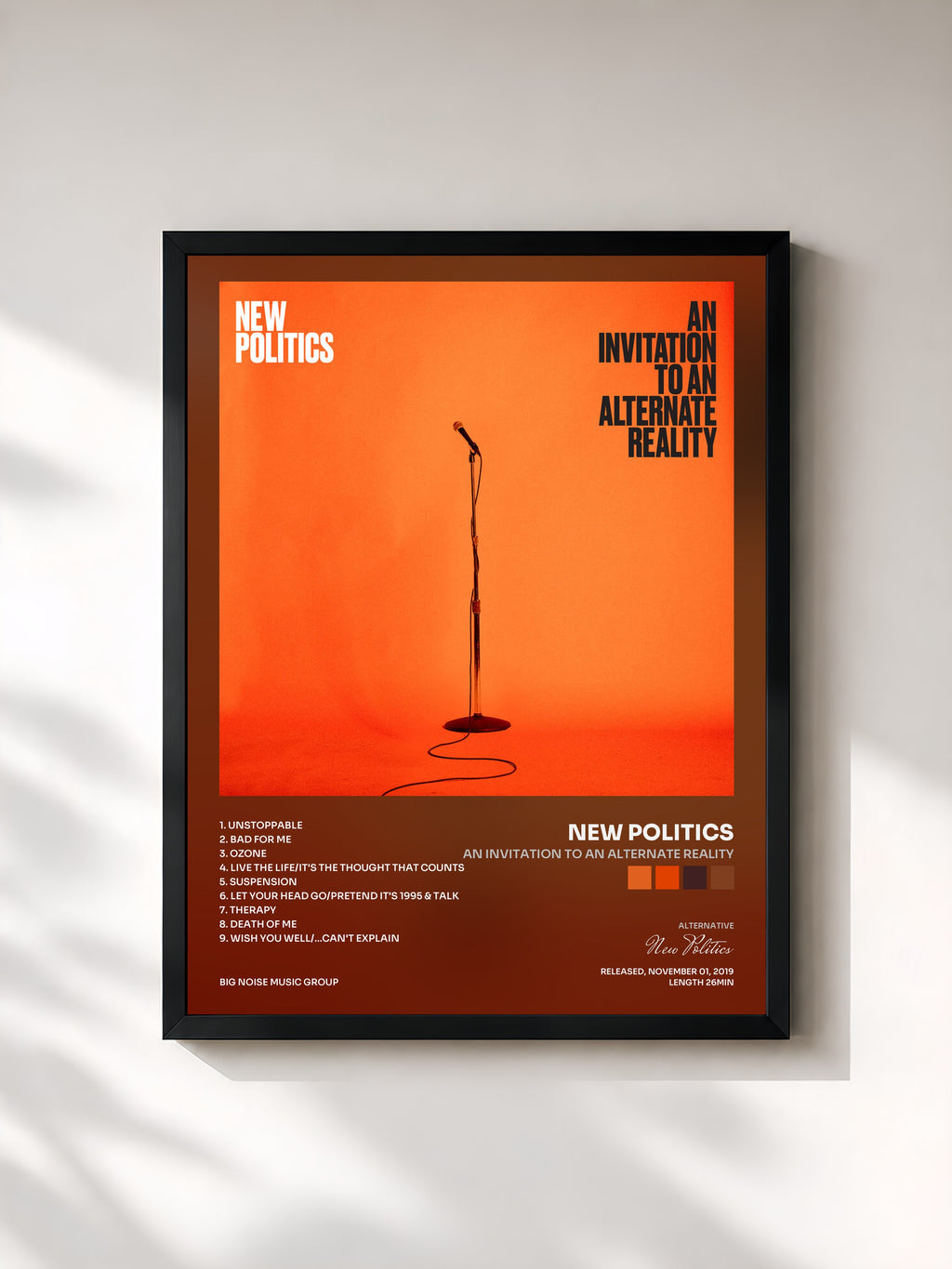 #noir Tableau de l'album An Invitation to an Alternate Reality de New Politics, cadre noir, imprimé et encadré en France