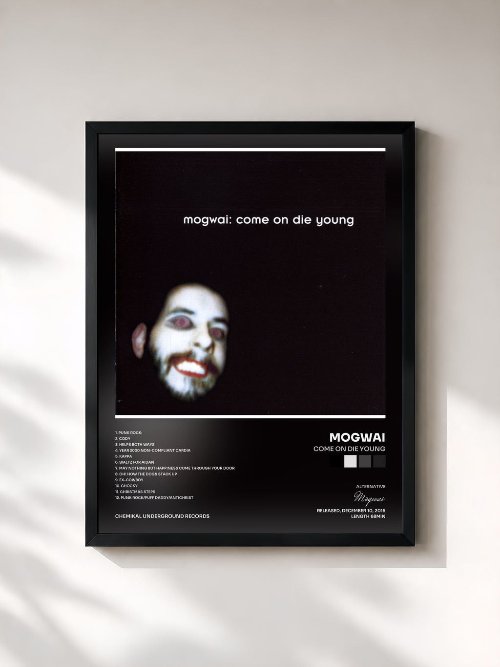 #noir Tableau de l'album Come on Die Young de Mogwai, cadre noir, imprimé et encadré en France