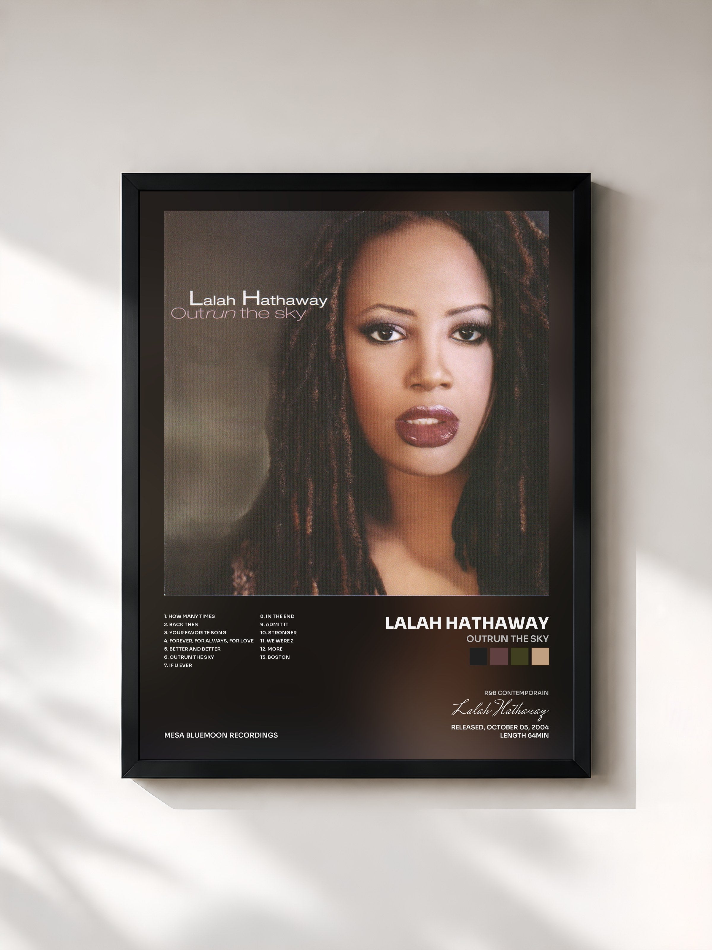 #noir Tableau de l'album Outrun The Sky de Lalah Hathaway, cadre noir, imprimé et encadré en France