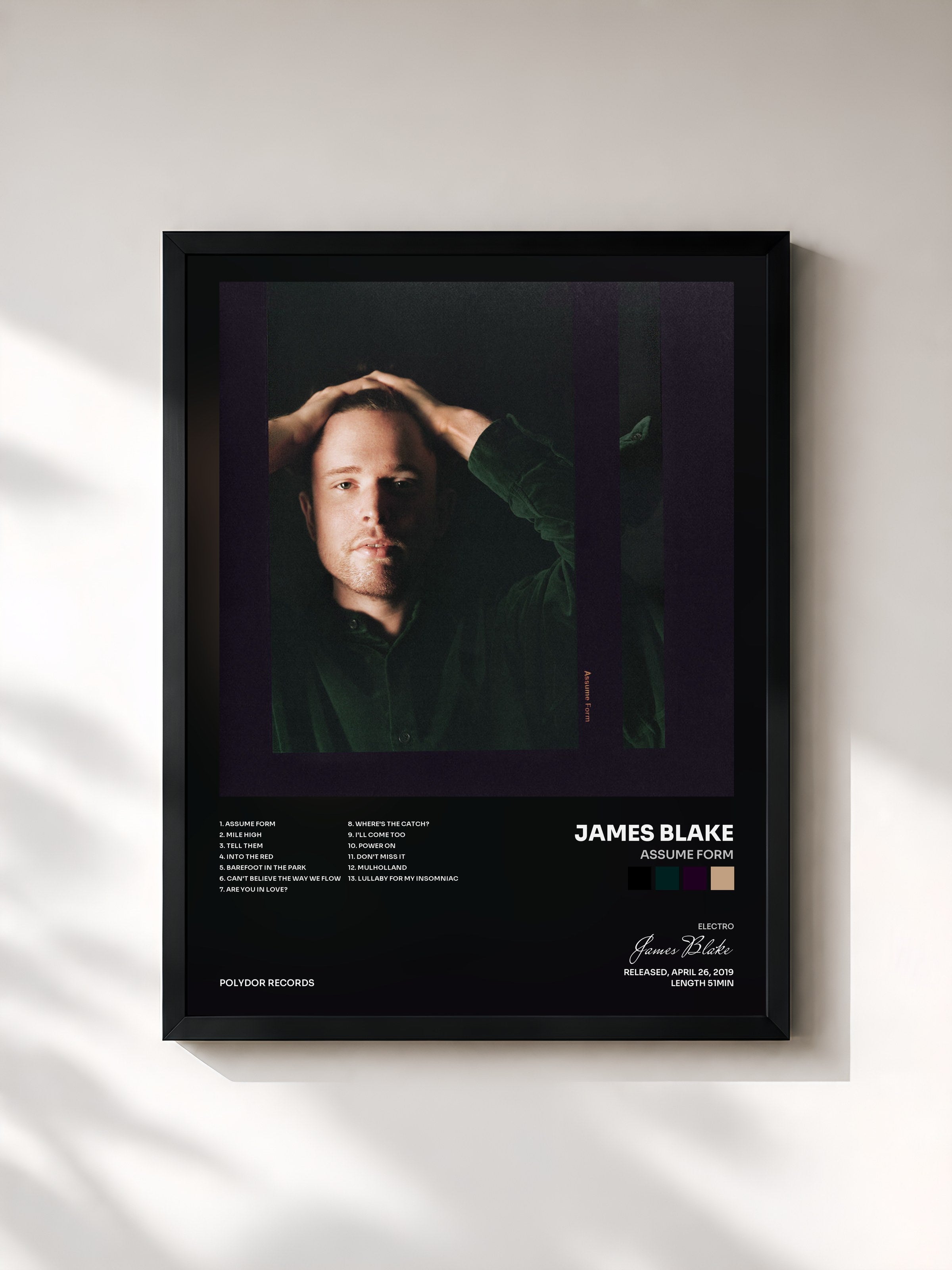 #noir Tableau de l'album Assume Form de James Blake, cadre noir, imprimé et encadré en France